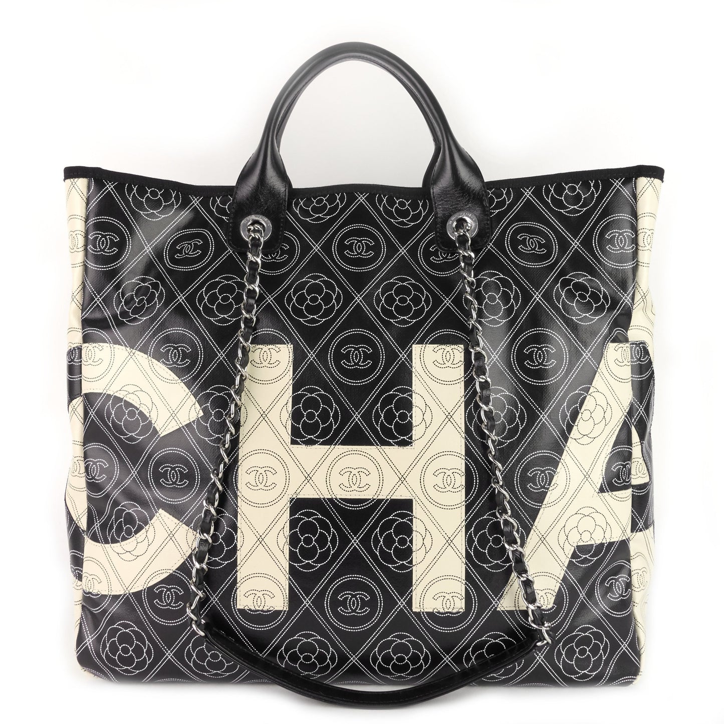 Chanel Coated Canvas Camellia Large Shopping Tote Bag
