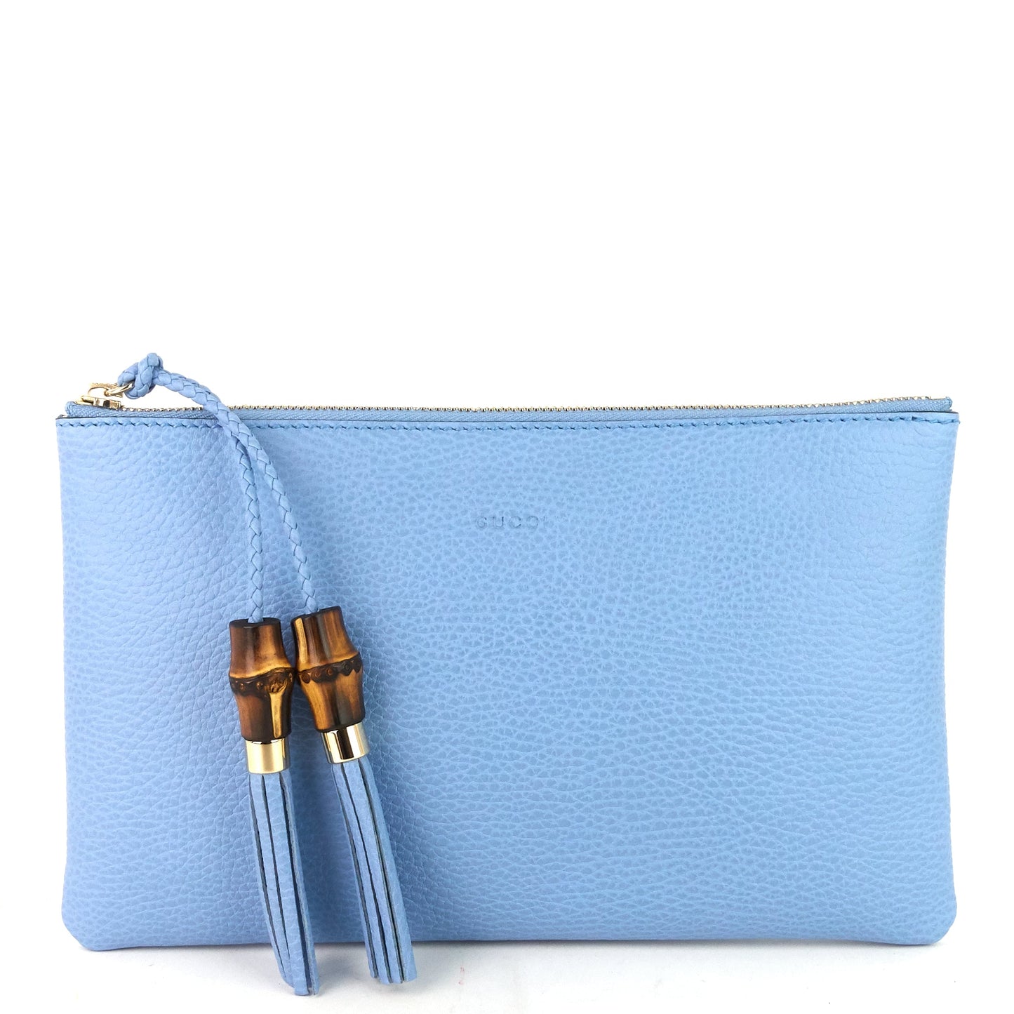 Gucci Calf Leather Bamboo Tassel Zip Clutch Bag