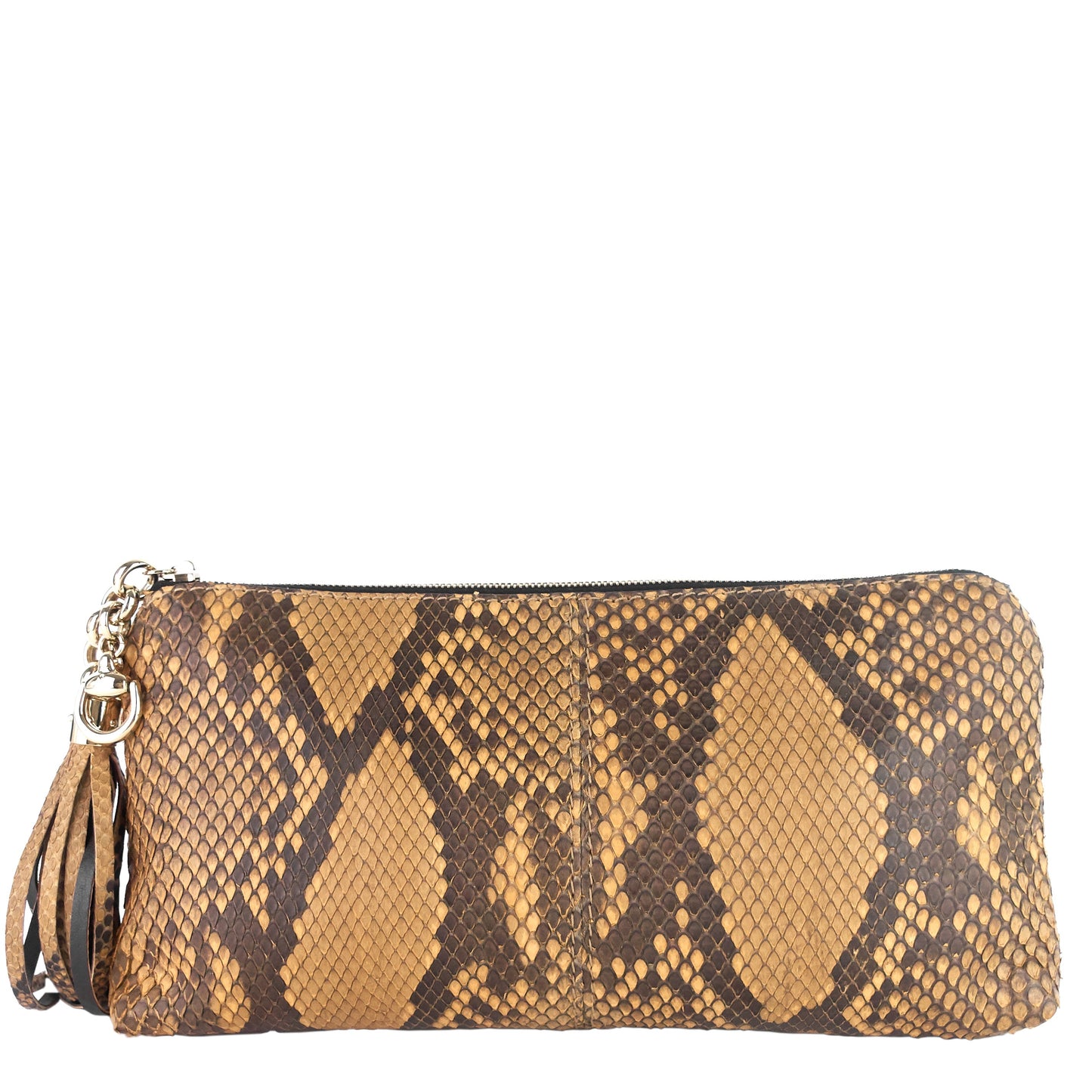 Gucci Zipped Python Leather Clutch Bag