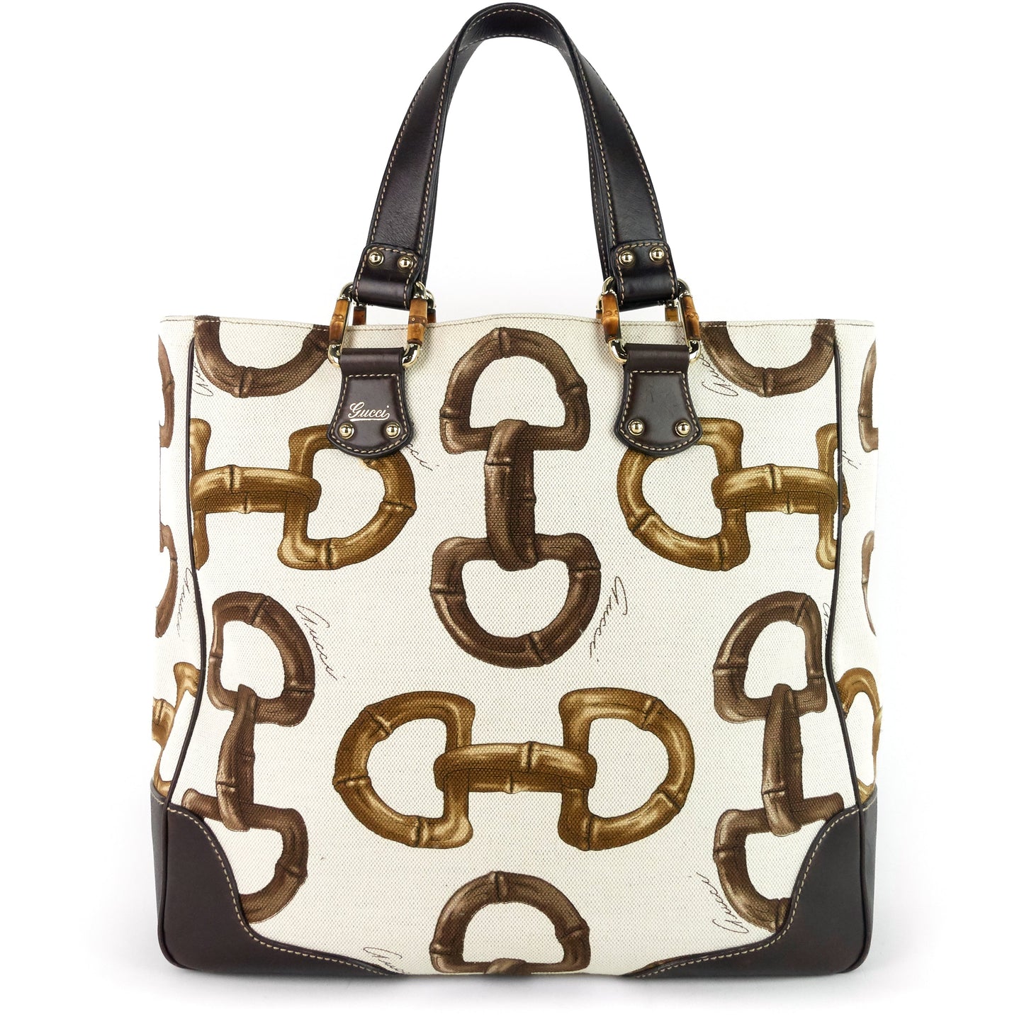 Gucci Bamboo Horsebit Print Canvas Tote Bag
