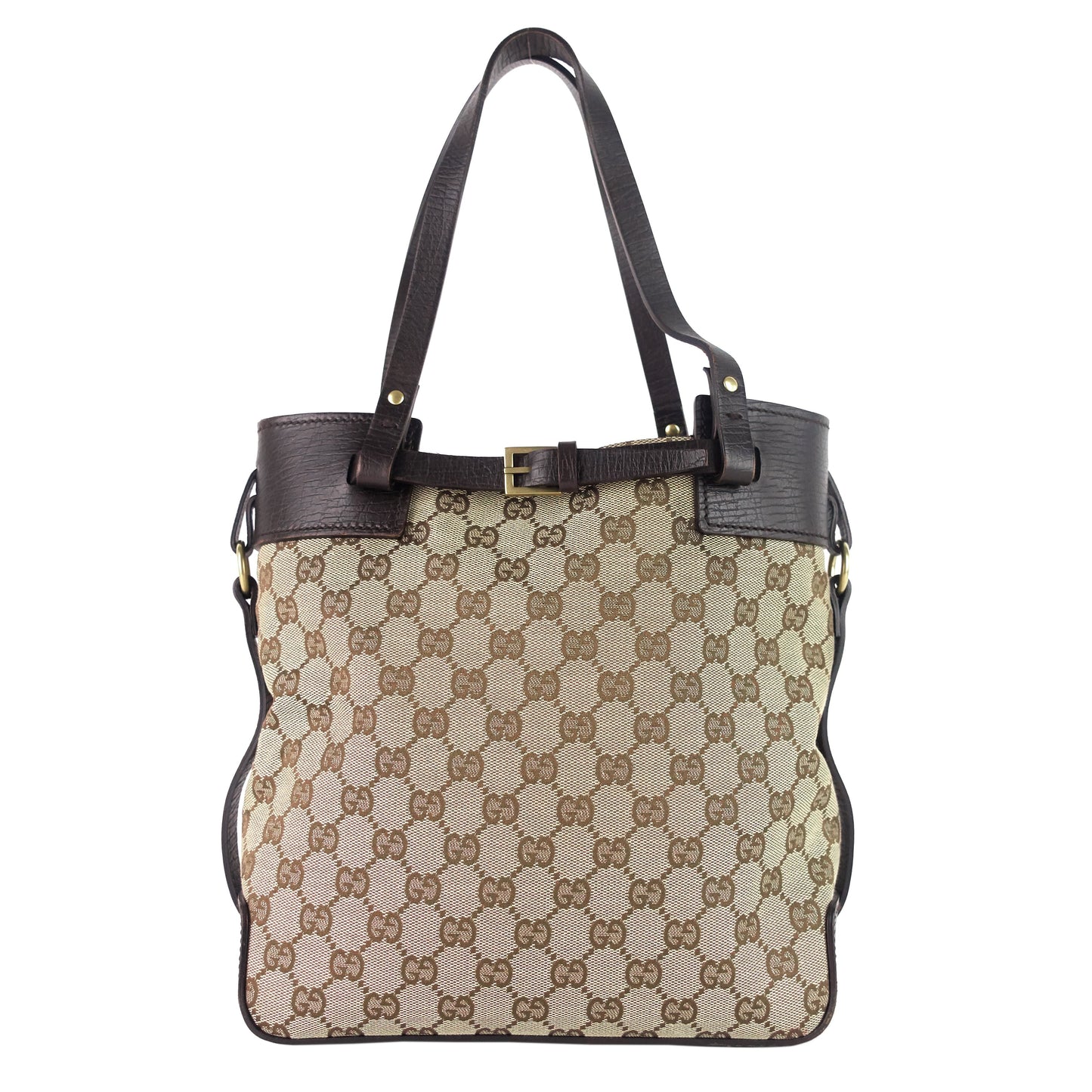 Gucci Ornamental Buckle Monogram Canvas Tote Bag