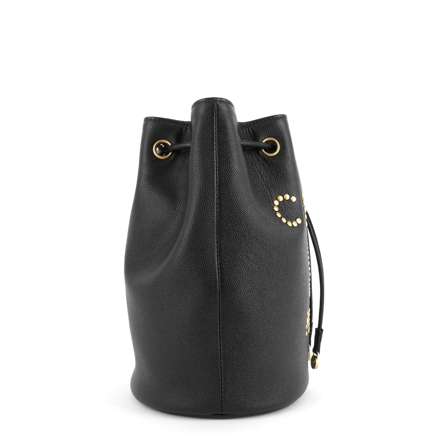 Chanel Deauville Drawstring Studded Caviar Bucket Bag