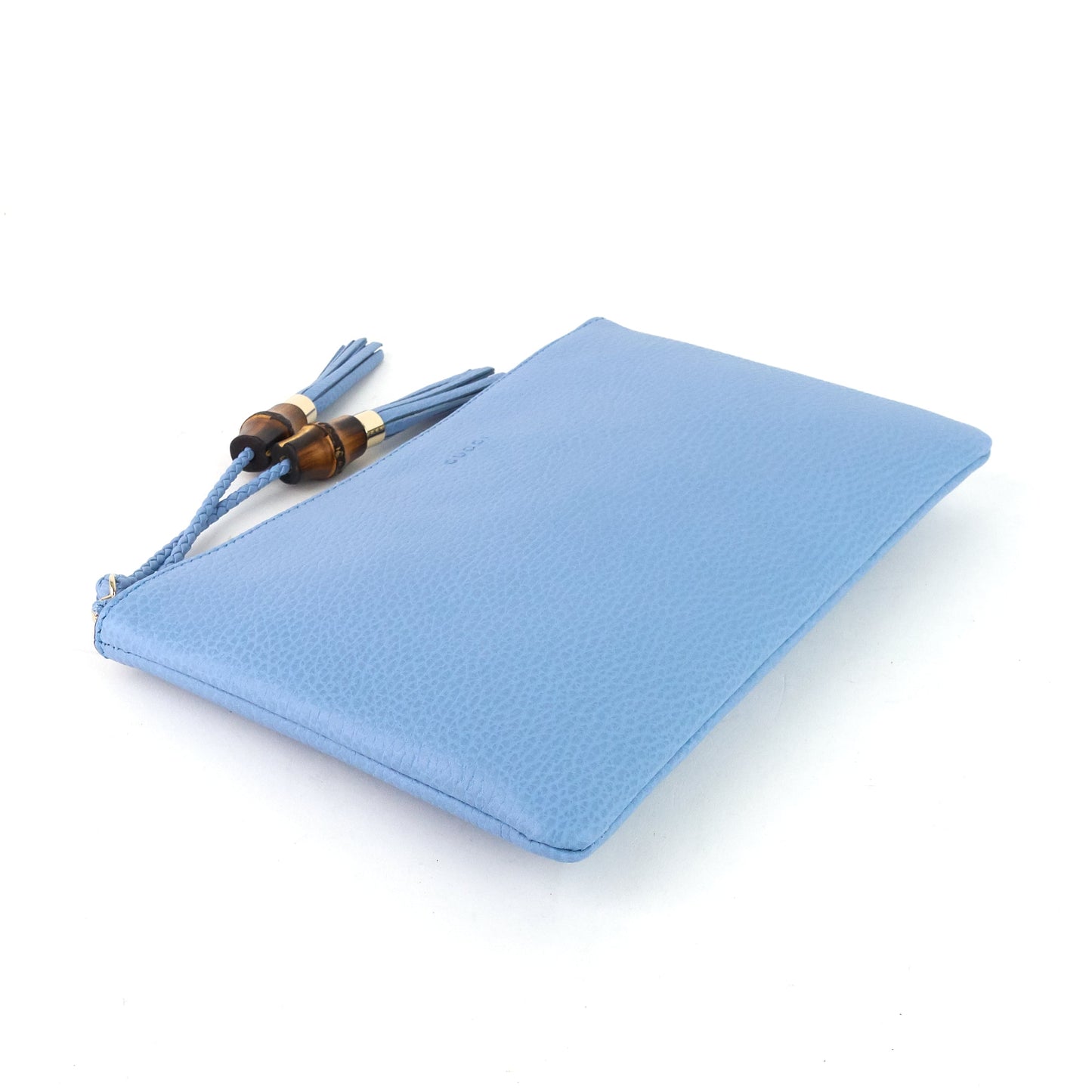 Gucci Calf Leather Bamboo Tassel Zip Clutch Bag