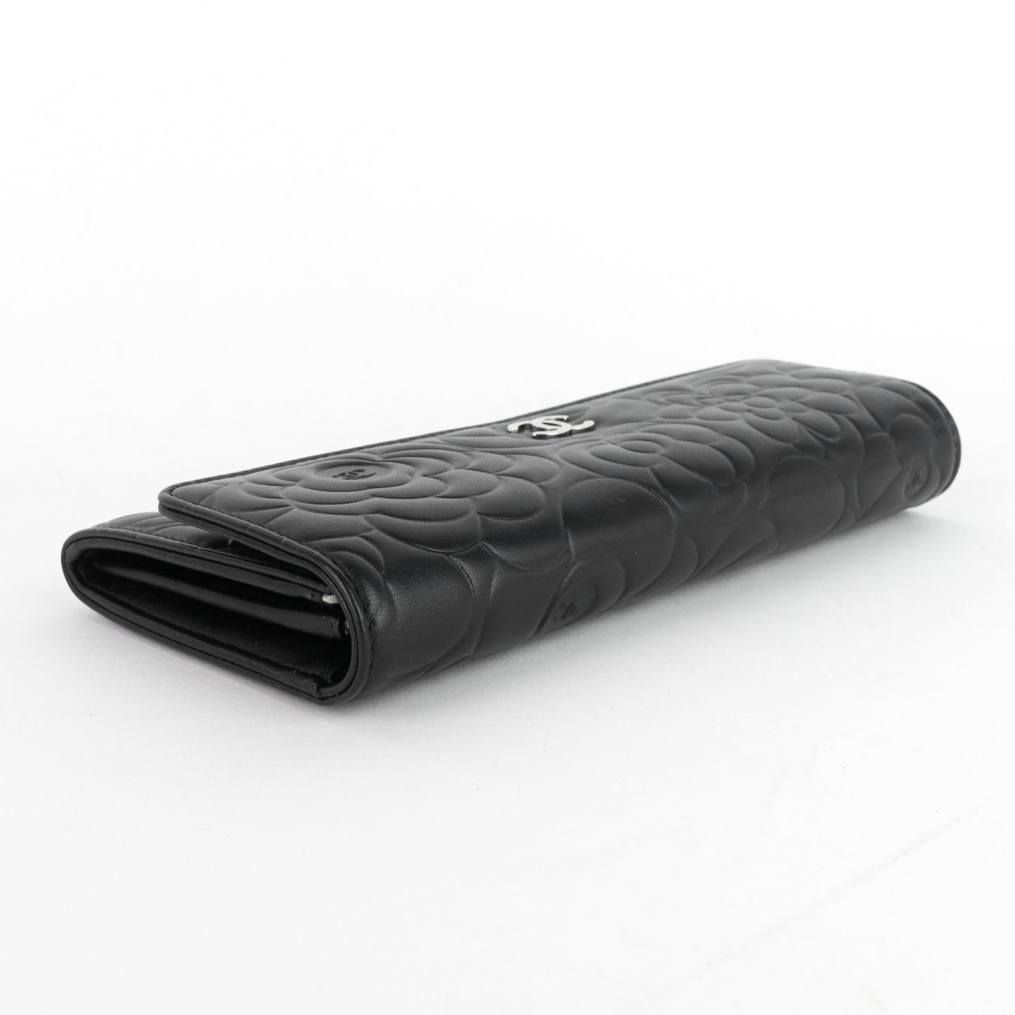 Chanel Embossed Camellia Lambskin Flap Wallet