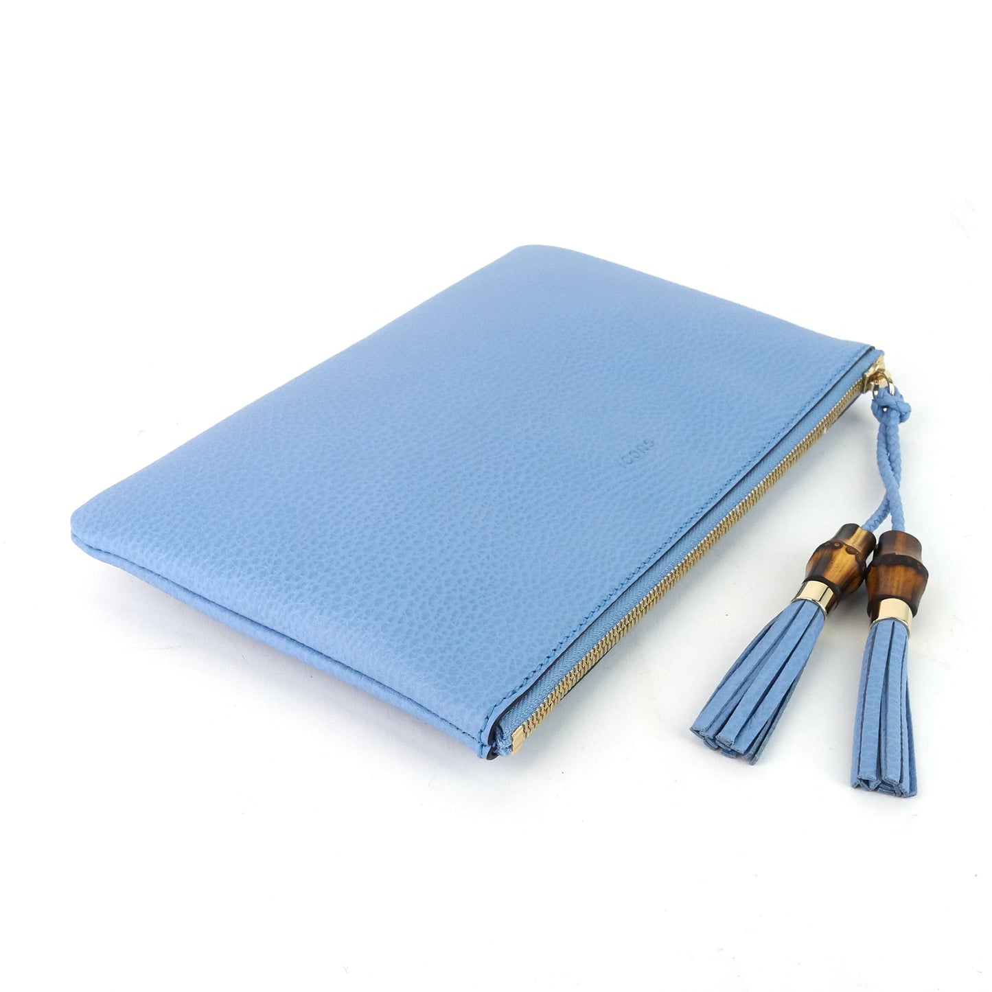 Gucci Calf Leather Bamboo Tassel Zip Clutch Bag
