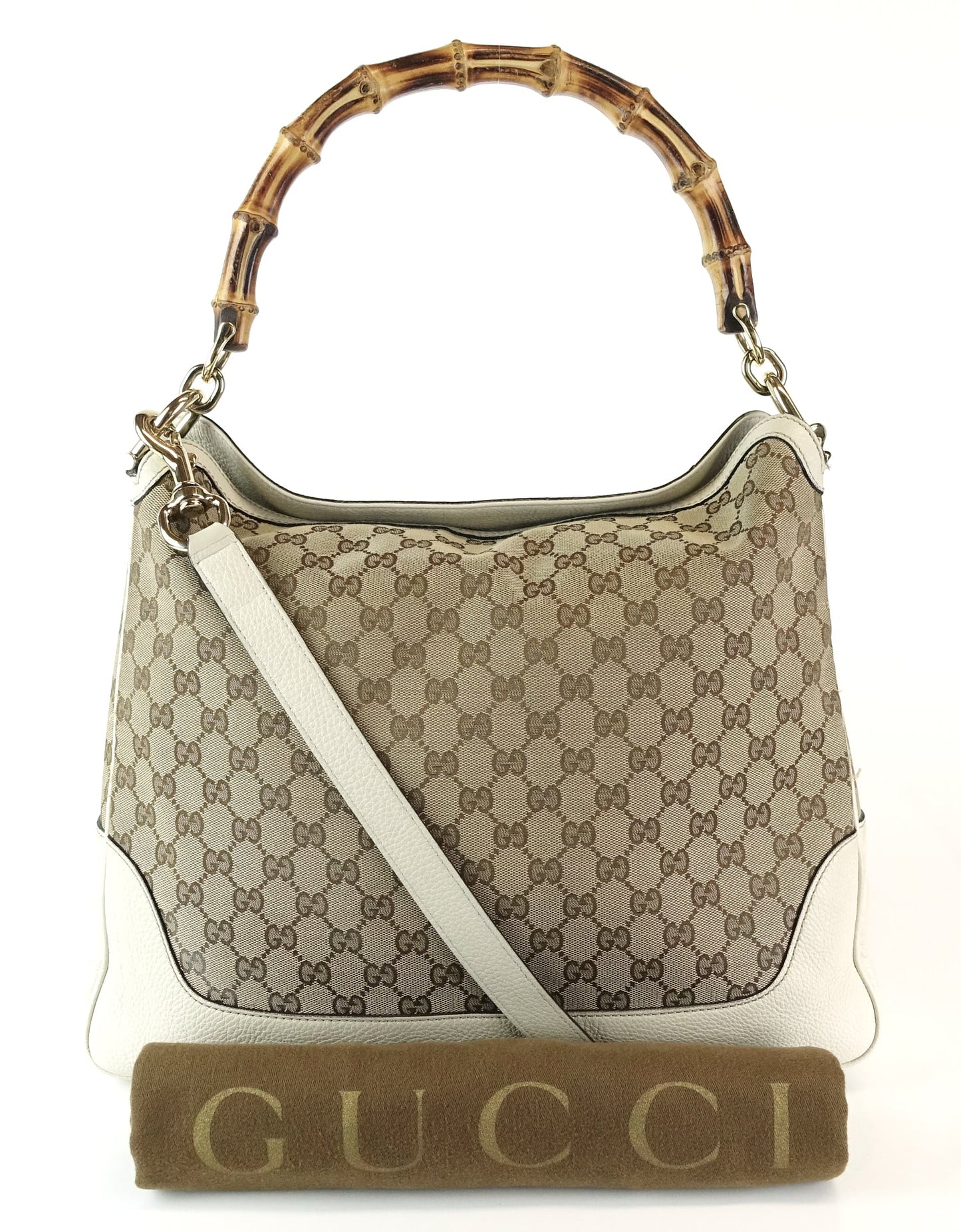 Gucci Diana Monogram Canvas Bamboo Handle Bag with Strap