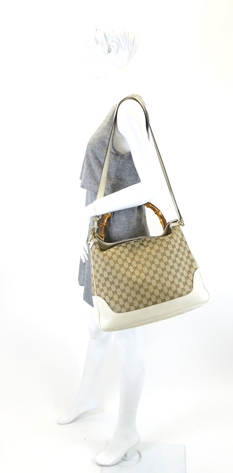 Gucci Diana Monogram Canvas Bamboo Handle Bag with Strap