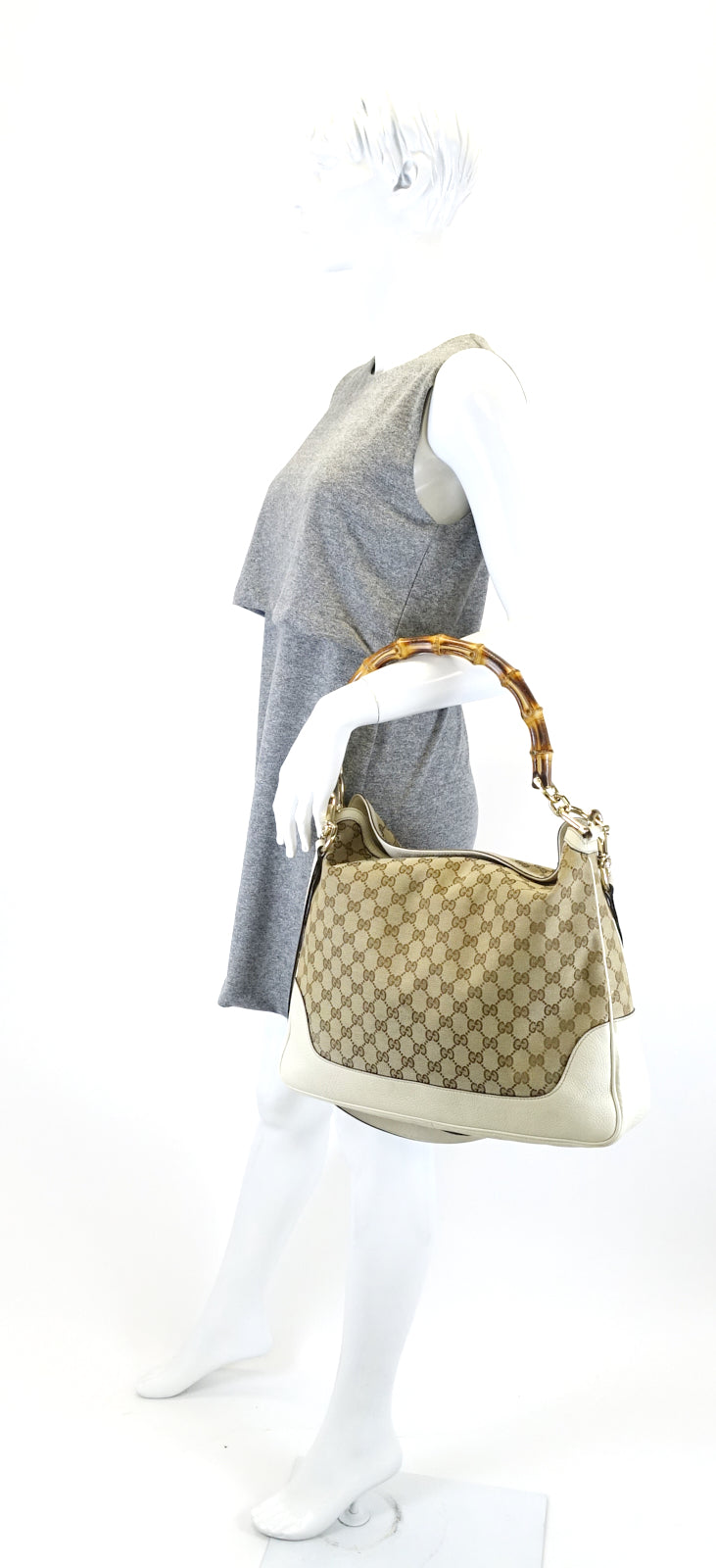 Gucci Diana Monogram Canvas Bamboo Handle Bag with Strap
