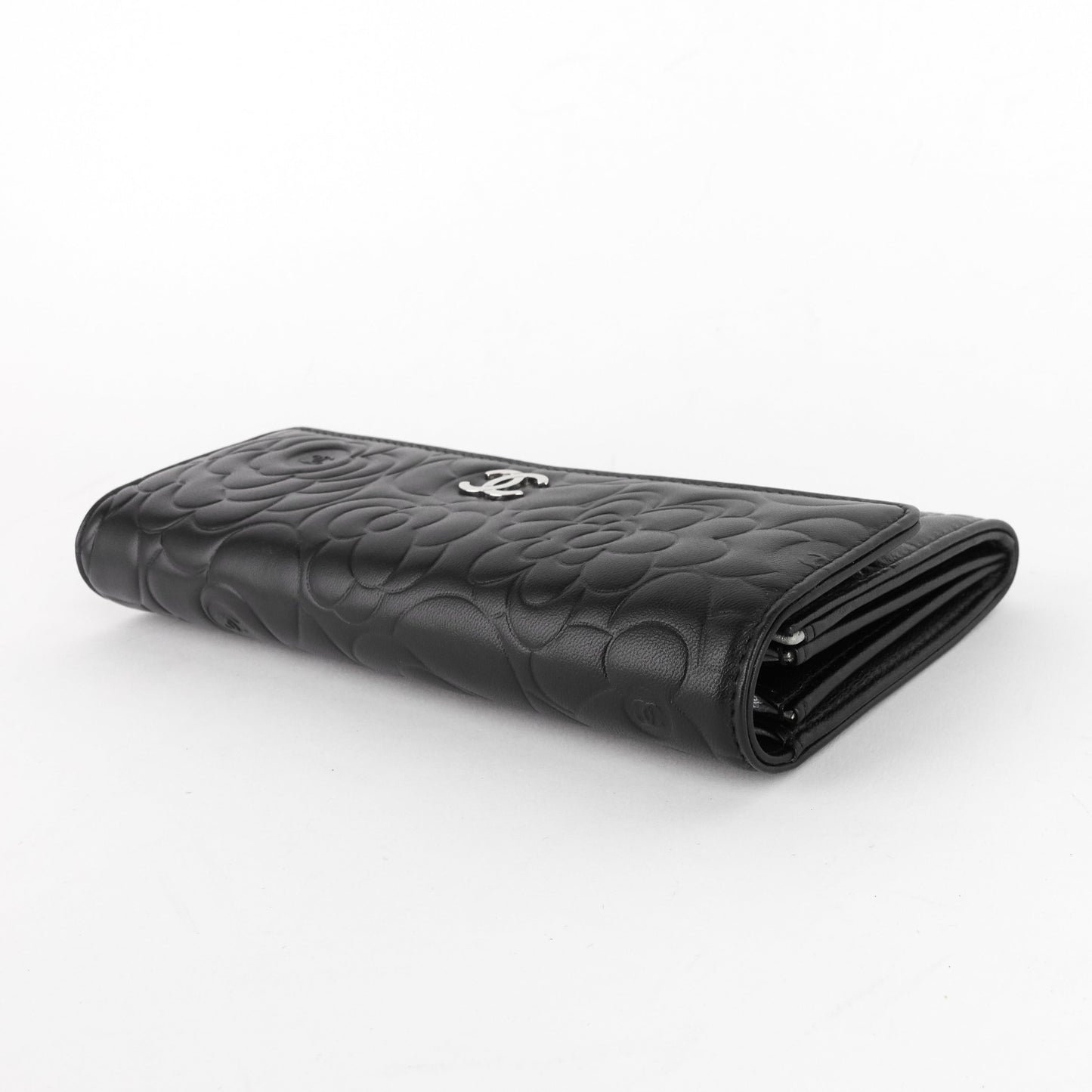 Chanel Embossed Camellia Lambskin Flap Wallet
