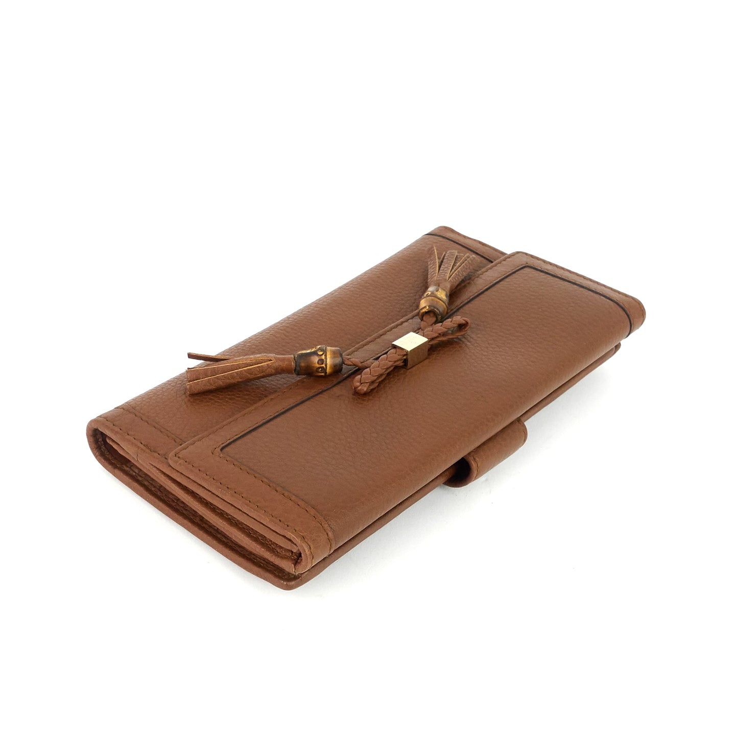 Gucci Pebbled Leather Bamboo Tassel Bella Continental Wallet