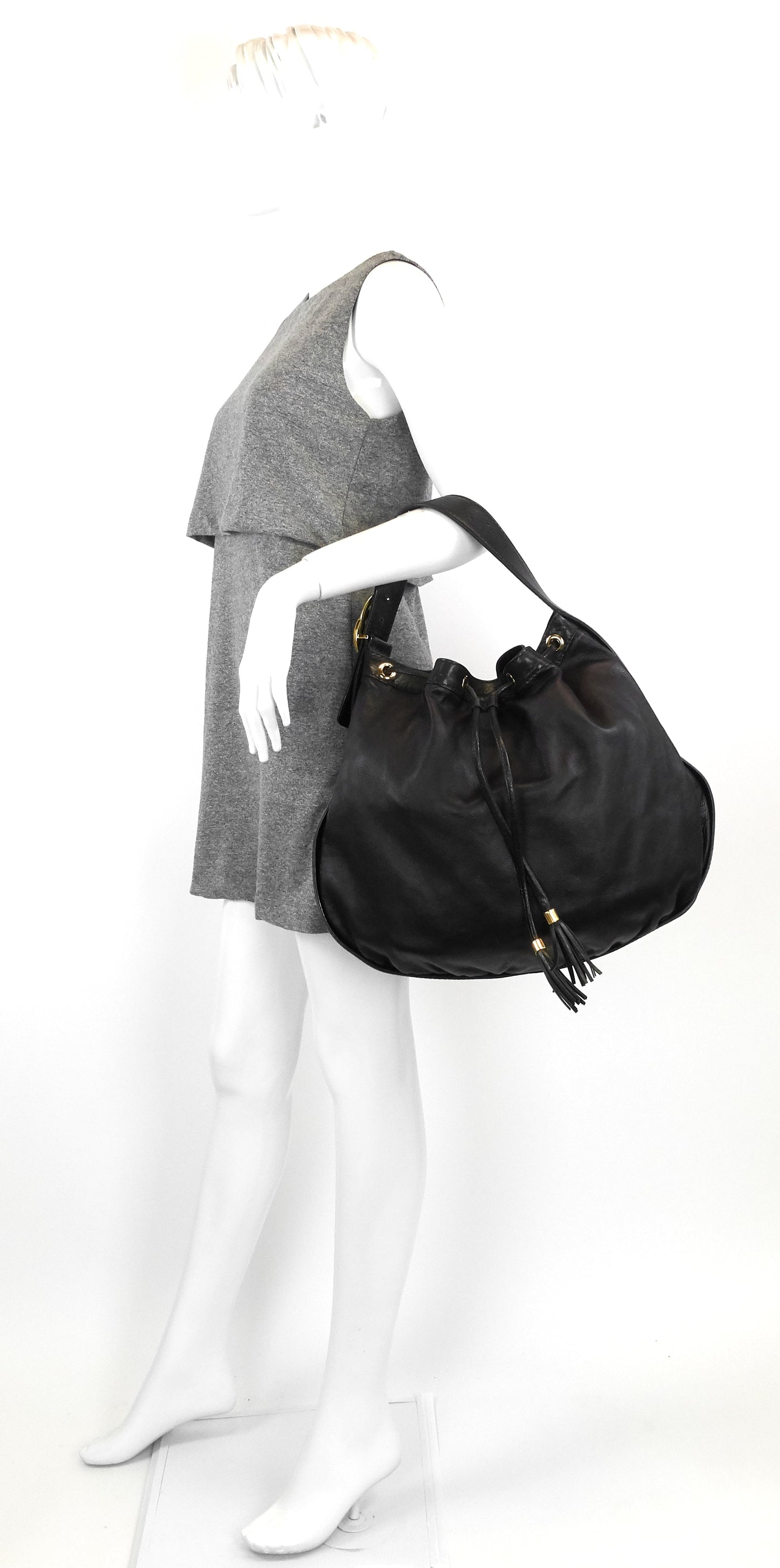 Gucci Drawstring Soft Leather Tote Bag