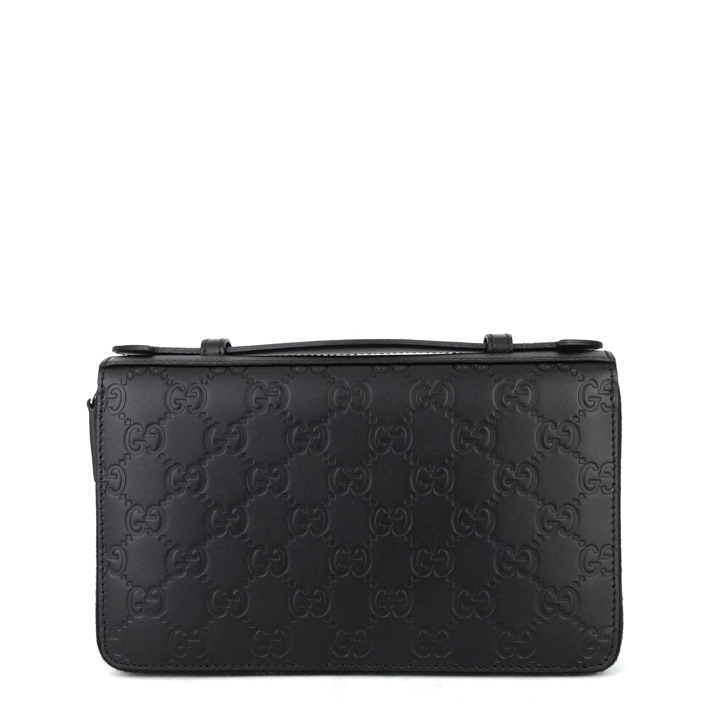 Gucci Monogram Leather Double Zip Travel Organizer Bag