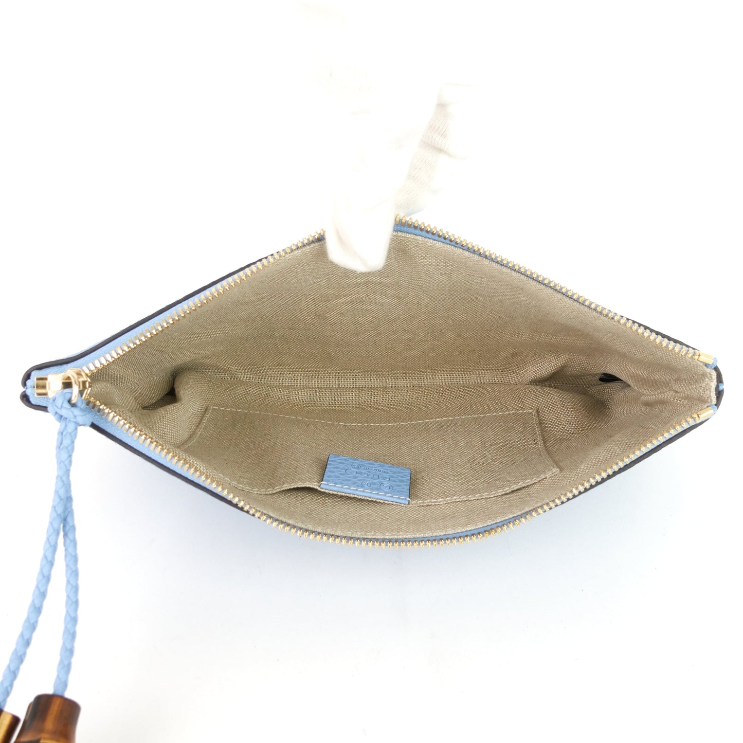 Gucci Calf Leather Bamboo Tassel Zip Clutch Bag