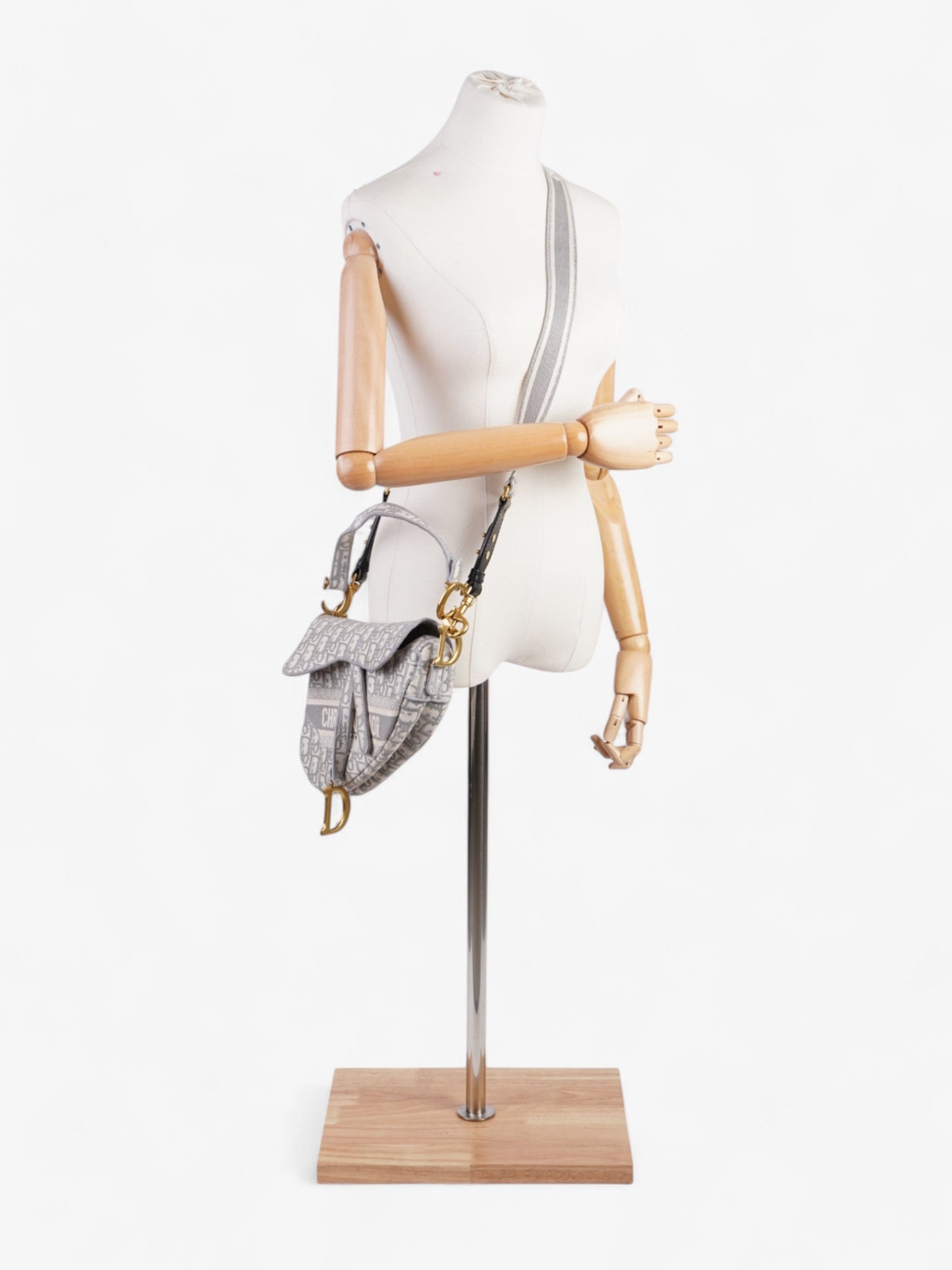 Christian Dior Saddle Bag with Strap Grey Oblique Canvas