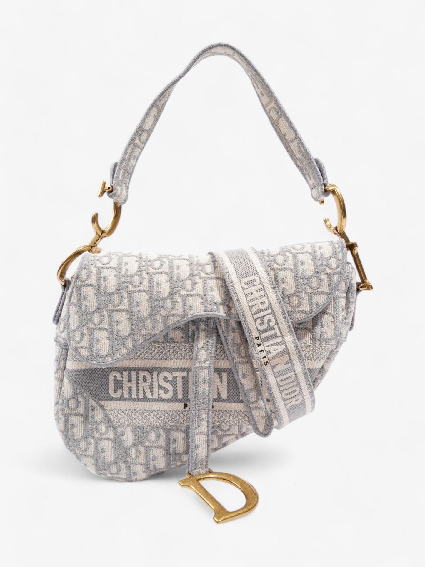 Christian Dior Saddle Bag with Strap Grey Oblique Canvas