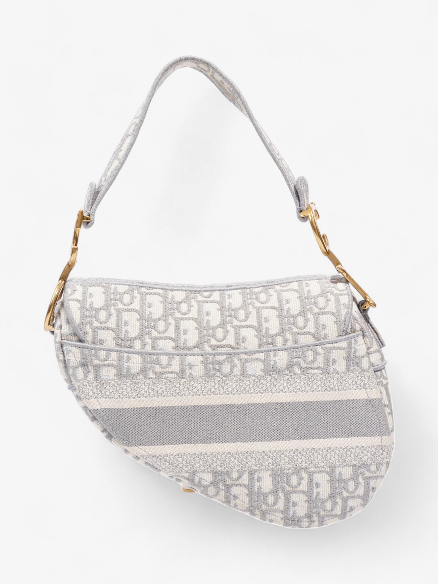Christian Dior Saddle Bag with Strap Grey Oblique Canvas