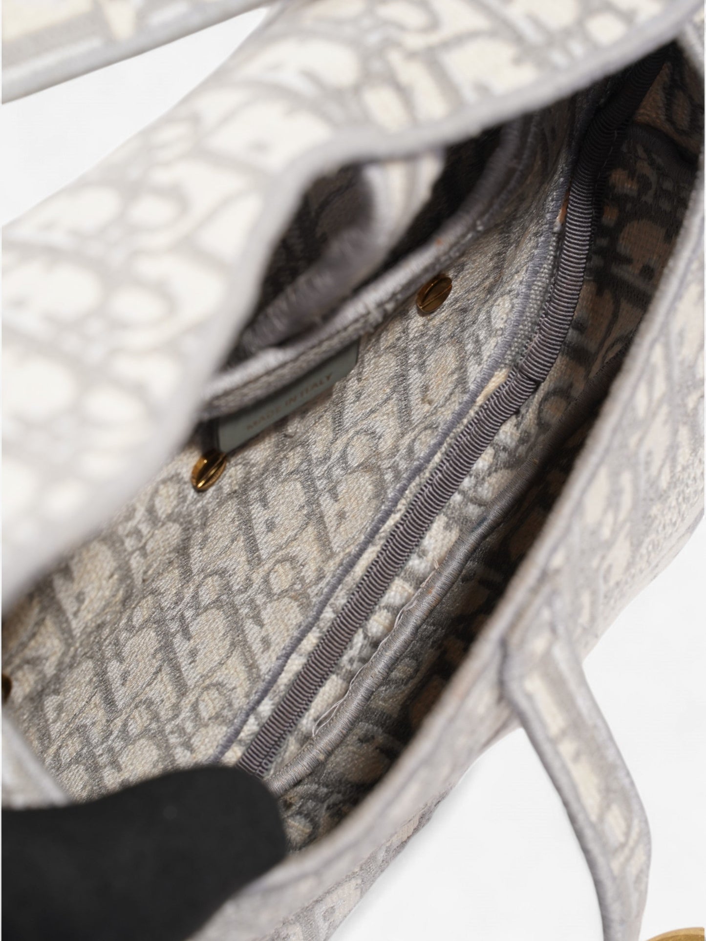 Christian Dior Saddle Bag with Strap Grey Oblique Canvas