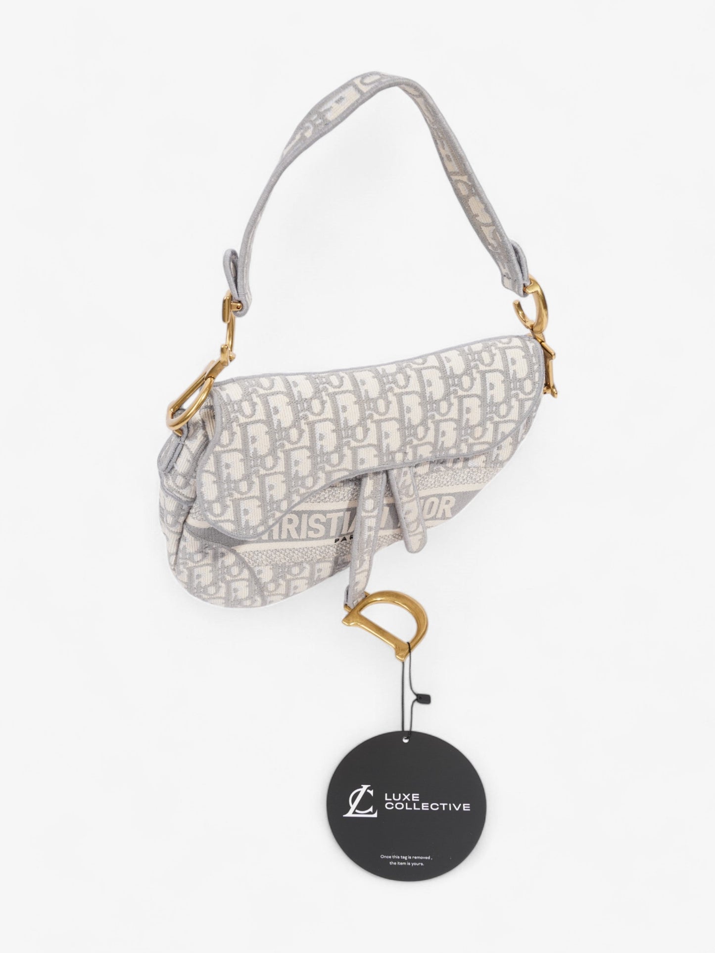 Christian Dior Saddle Bag with Strap Grey Oblique Canvas