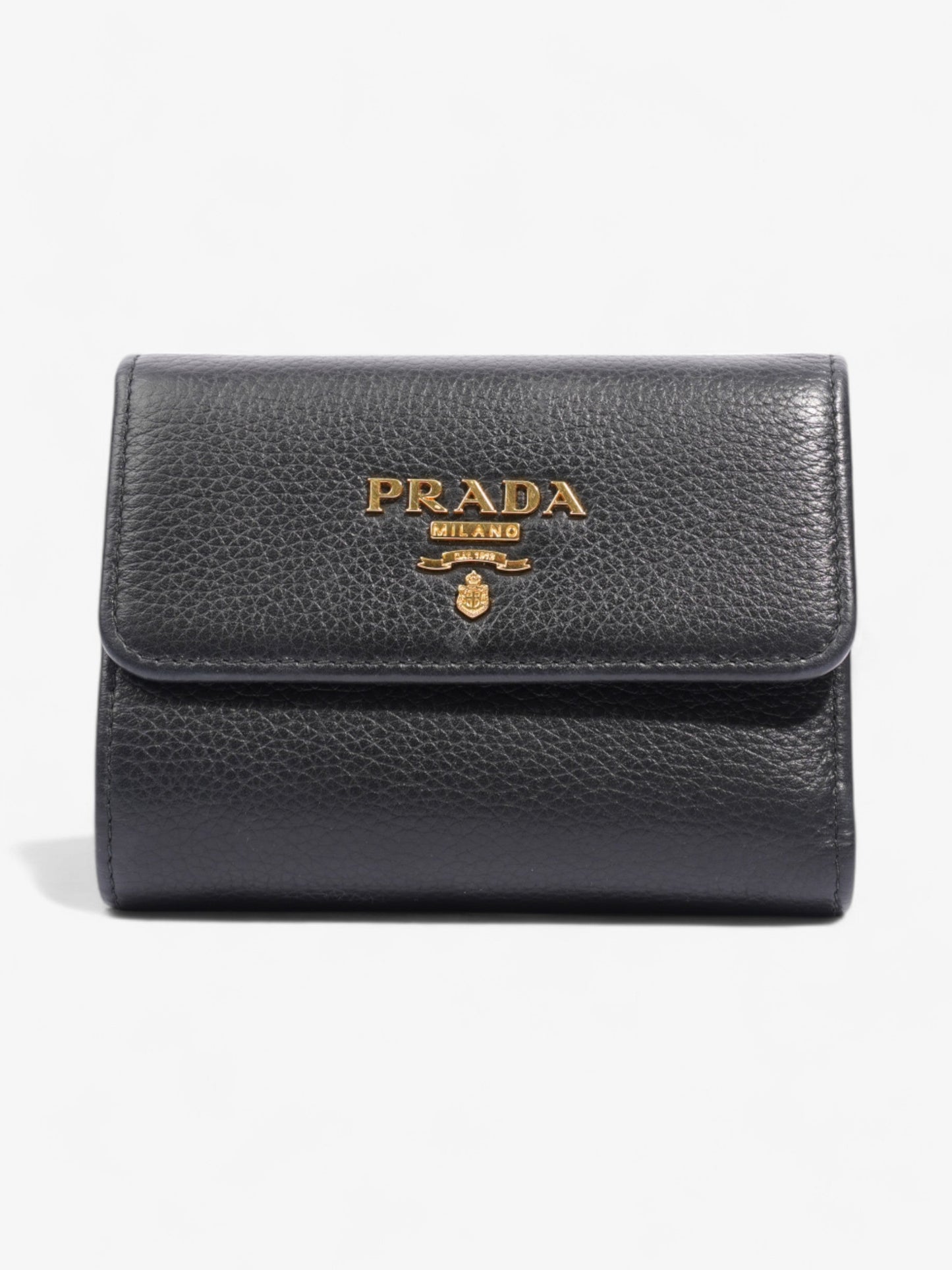 Prada Logo Wallet Black / Gold Saffiano Leather