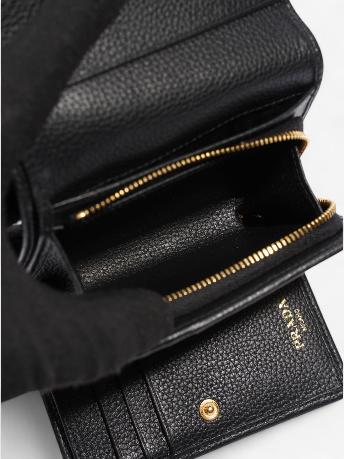 Prada Logo Wallet Black / Gold Saffiano Leather