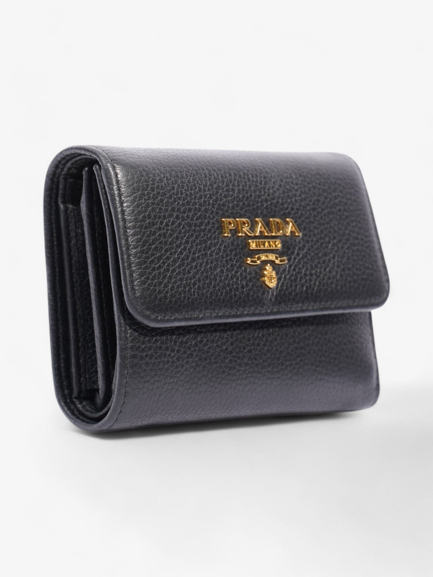 Prada Logo Wallet Black / Gold Saffiano Leather