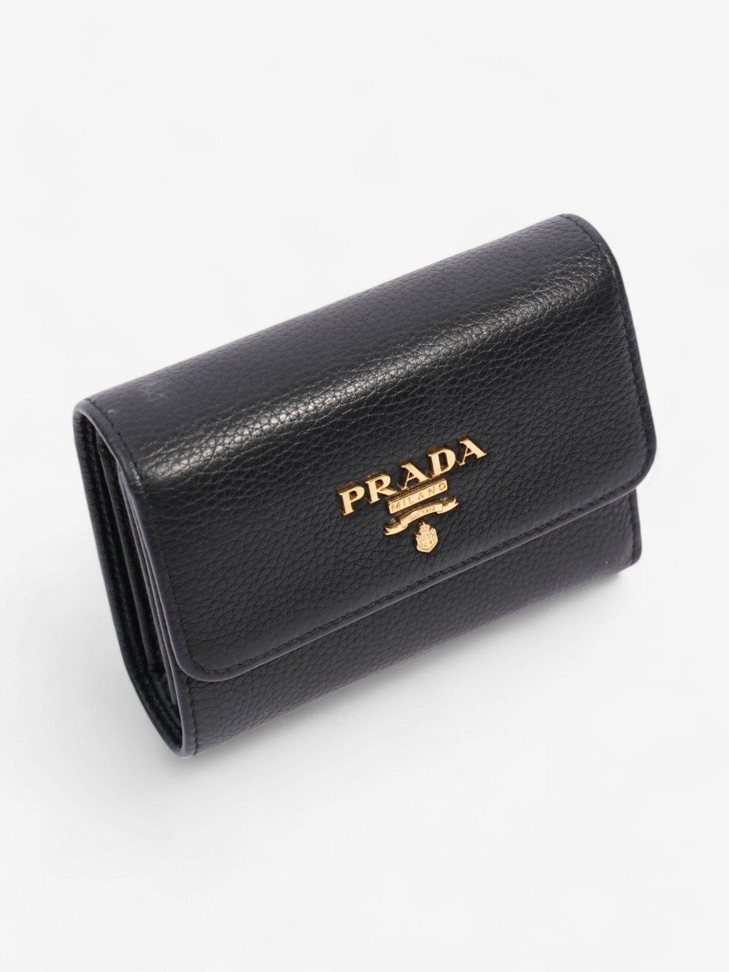 Prada Logo Wallet Black / Gold Saffiano Leather