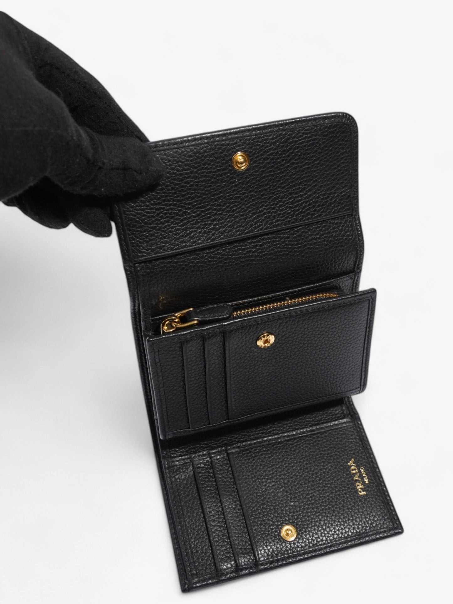 Prada Logo Wallet Black / Gold Saffiano Leather