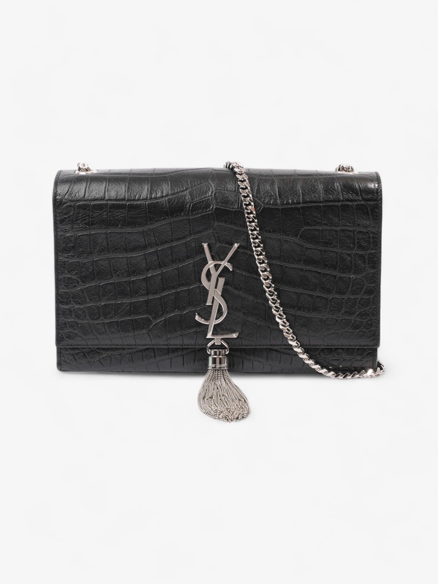 Saint Laurent Kate Tassle Bag Black Embossed Leather Medium