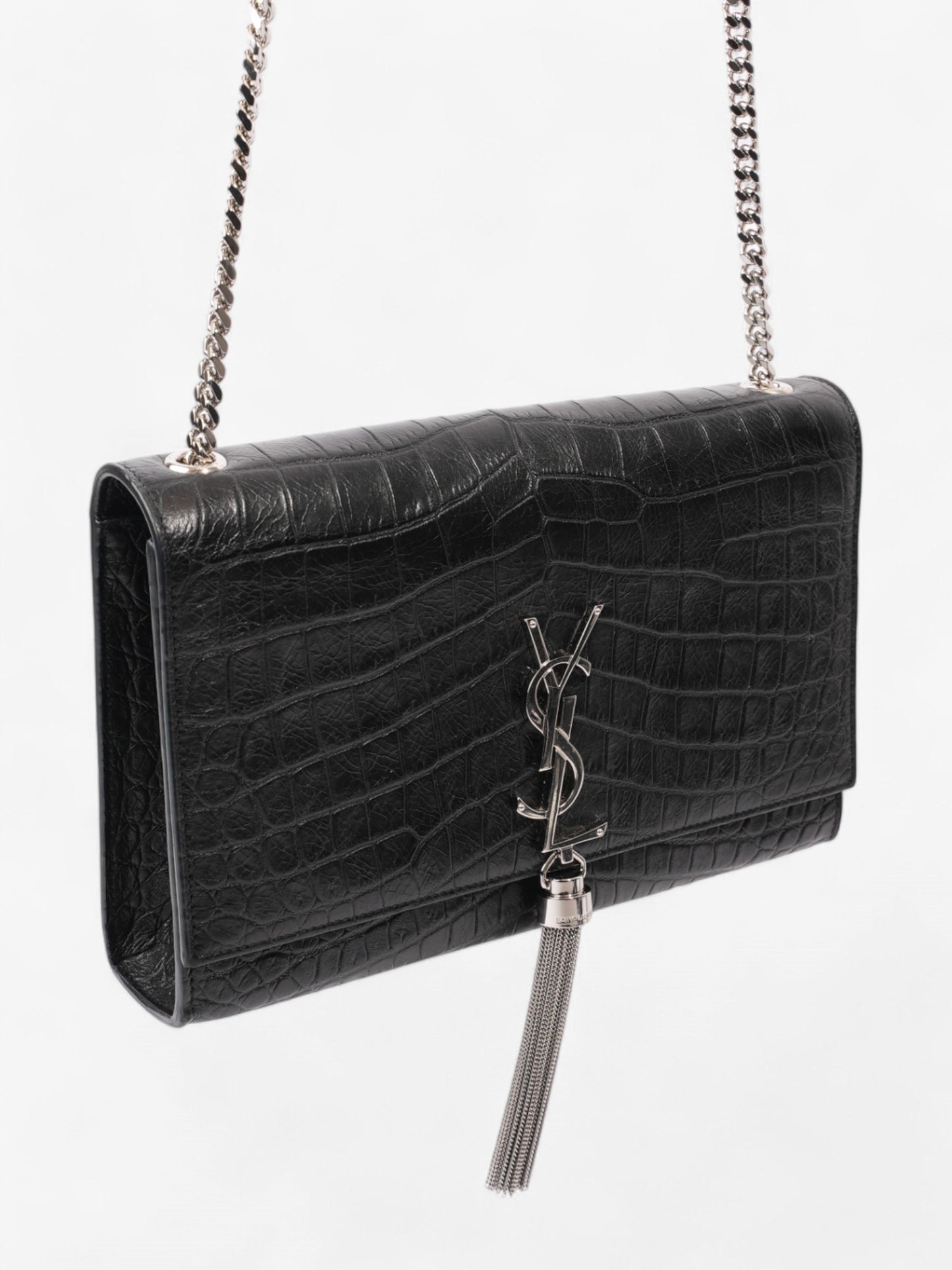 Saint Laurent Kate Tassle Bag Black Embossed Leather Medium