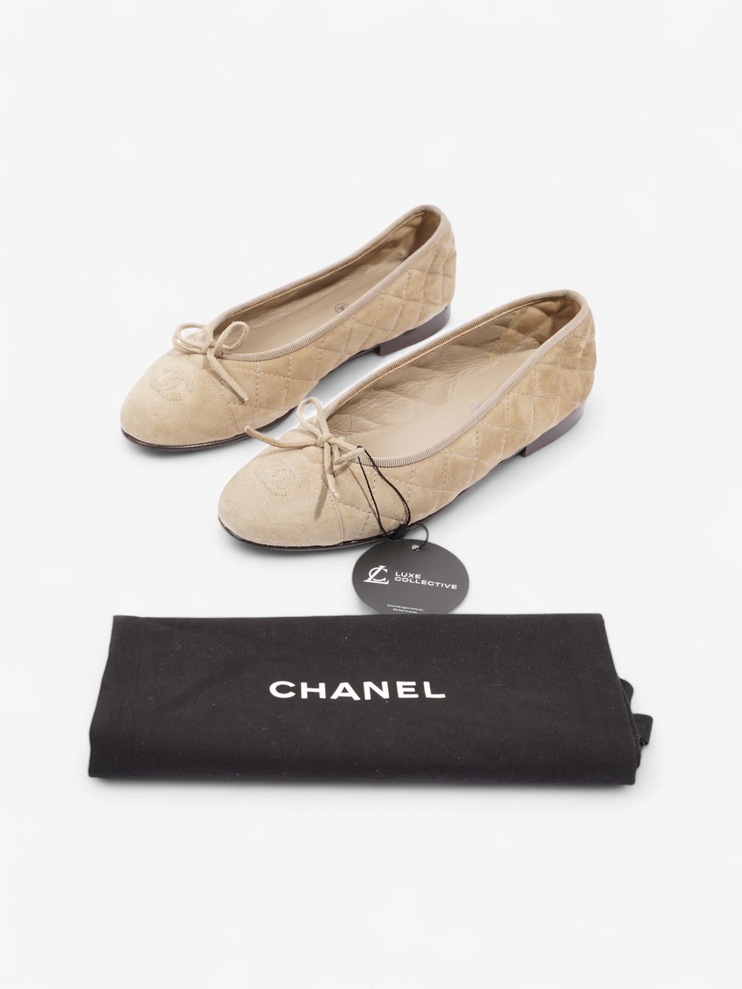 Chanel CC Ballet Flats Beige Suede EU 37 UK 4