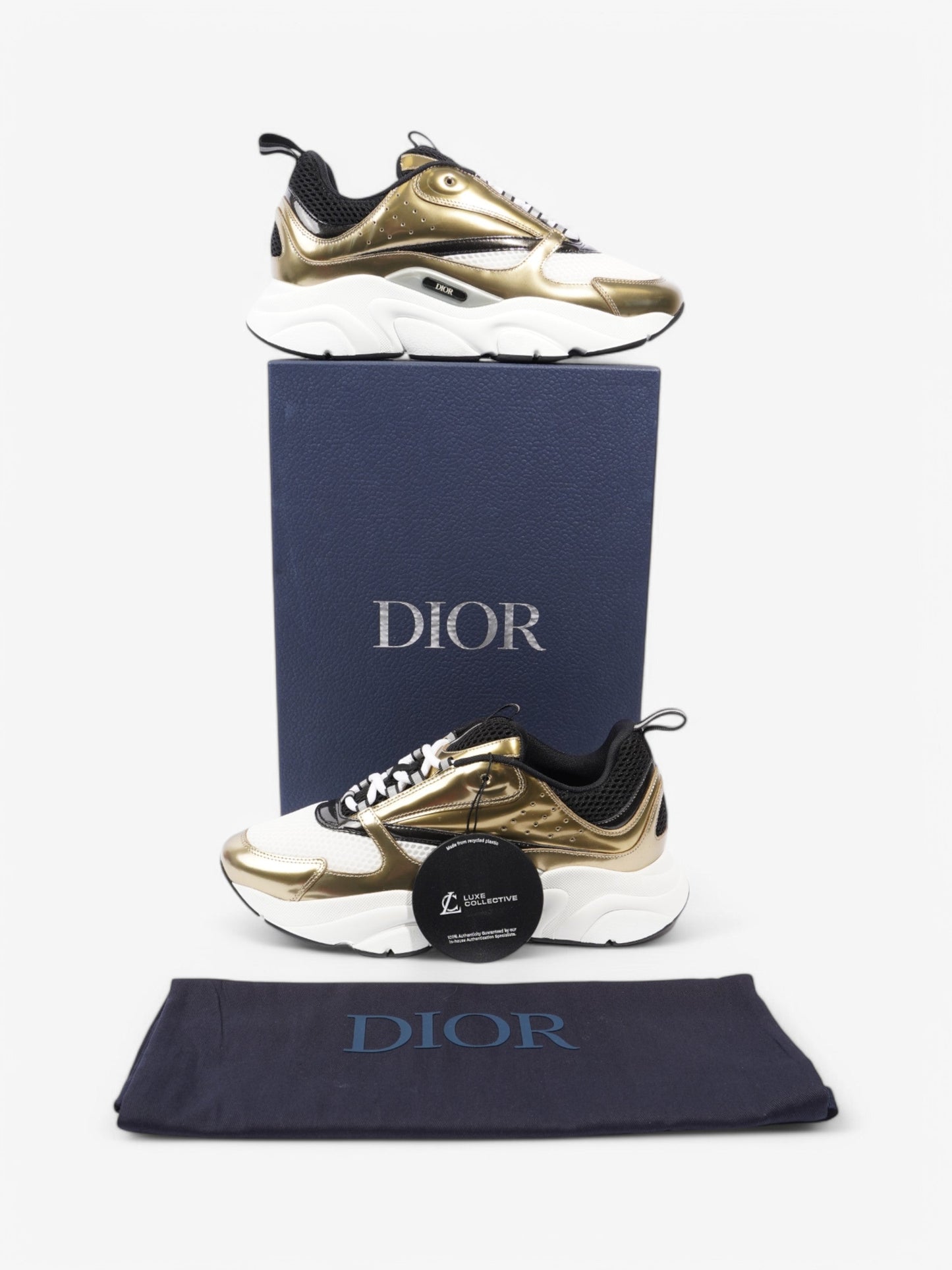 Christian Dior B22 Sneakers White / Gold / Black Mesh EU 42 UK 8