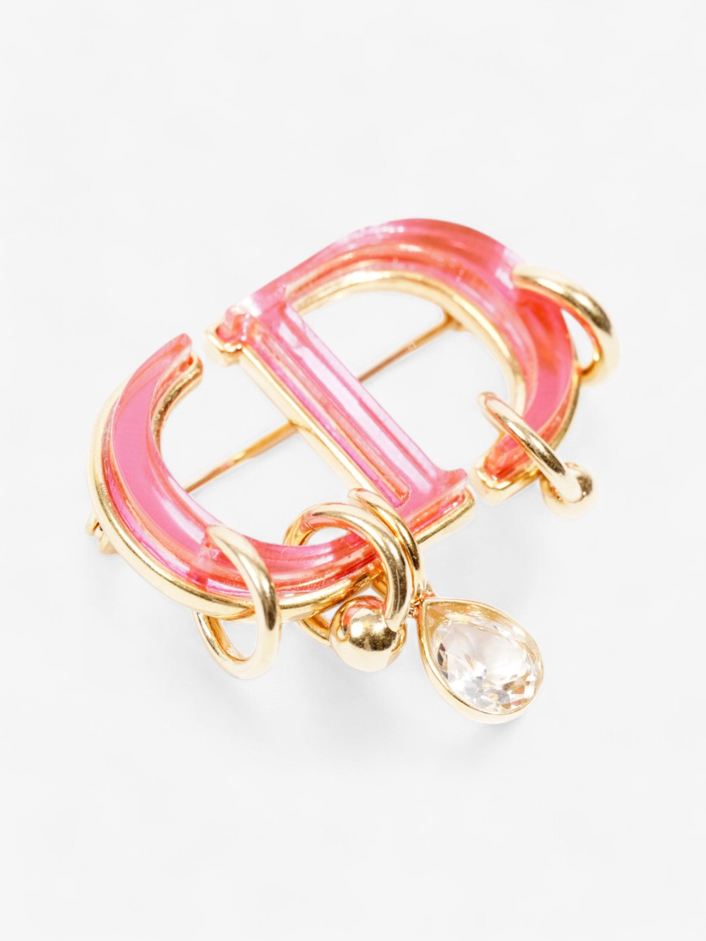 Christian Dior CD Brooch Pink / Gold Base Metal
