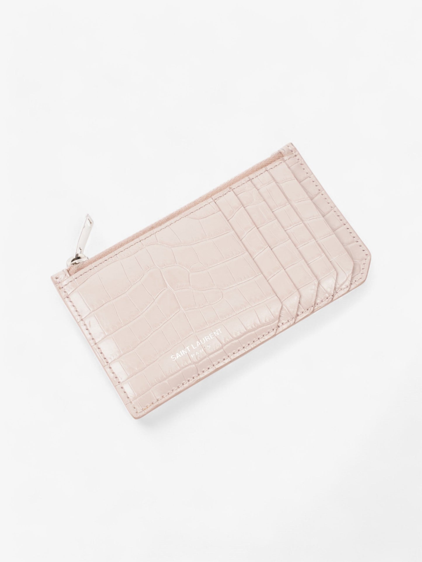 Saint Laurent 5 Card Holder Rose Beige  Embossed Leather