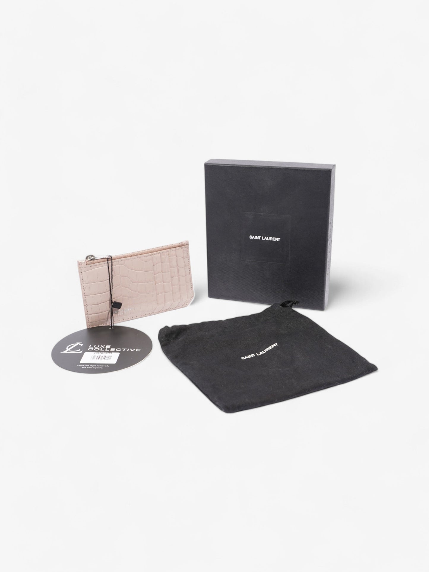 Saint Laurent 5 Card Holder Rose Beige  Embossed Leather
