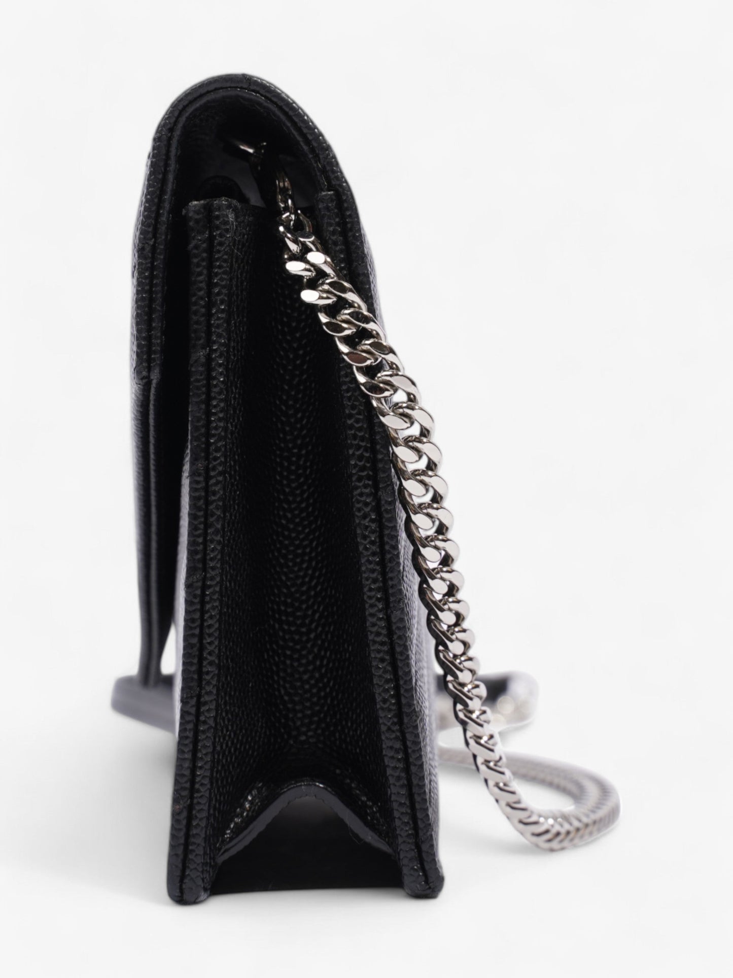 Saint Laurent Cassandre Envelope Chain Wallet Black Grained Leather