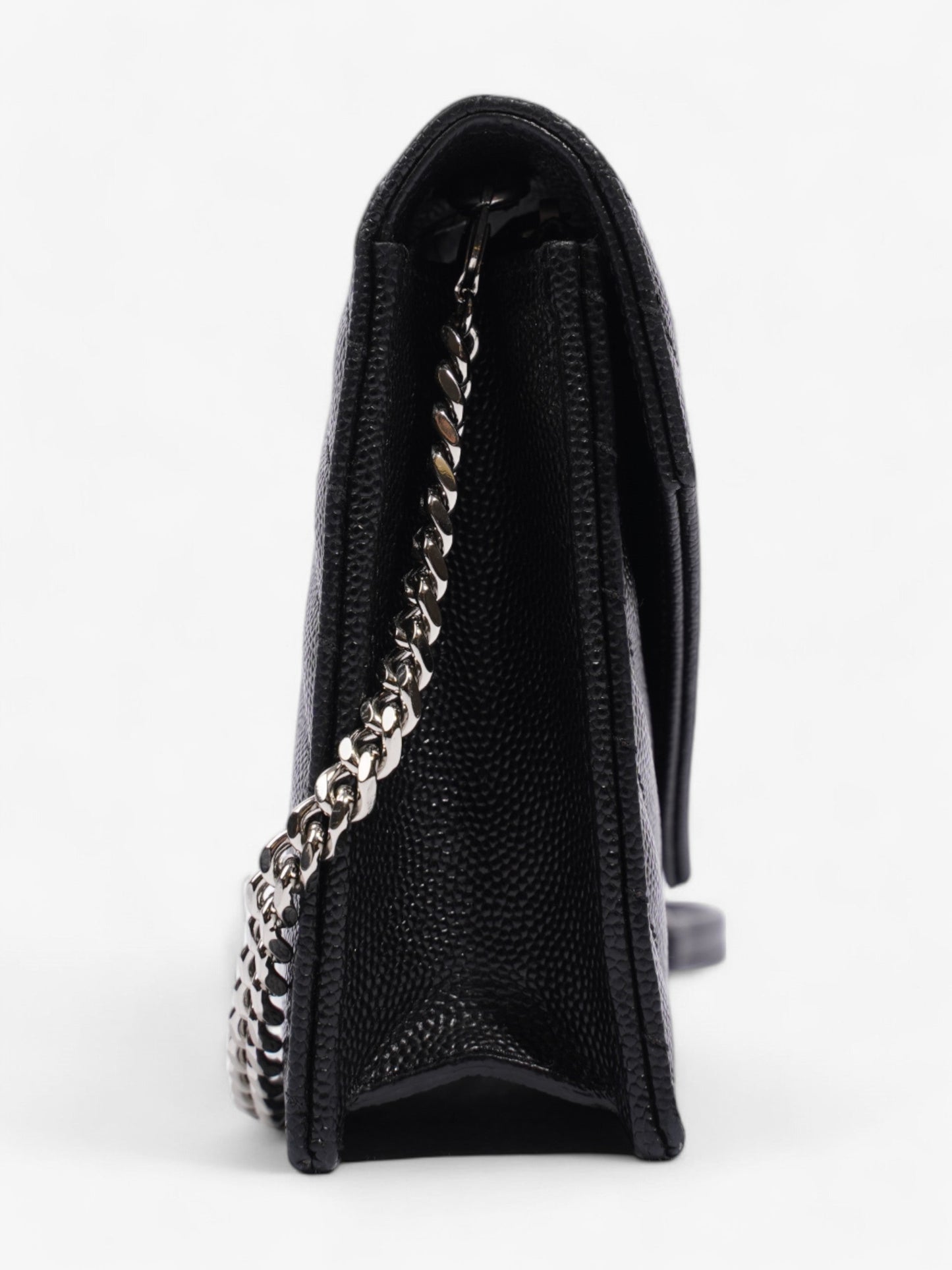Saint Laurent Cassandre Envelope Chain Wallet Black Grained Leather