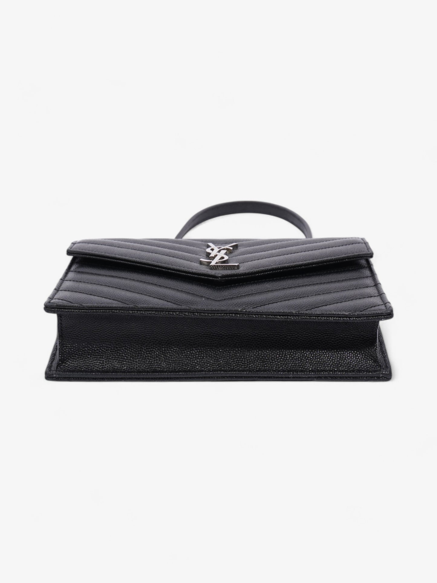 Saint Laurent Cassandre Envelope Chain Wallet Black Grained Leather