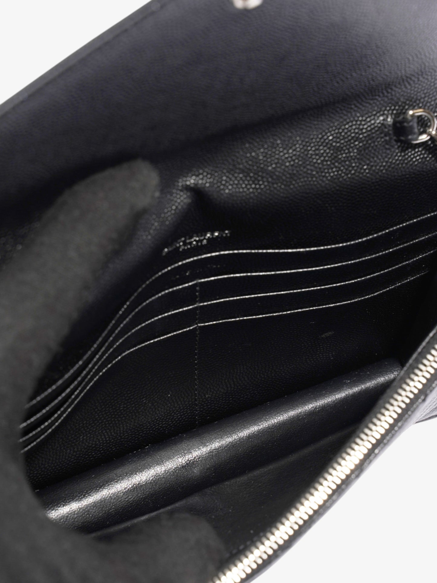 Saint Laurent Cassandre Envelope Chain Wallet Black Grained Leather