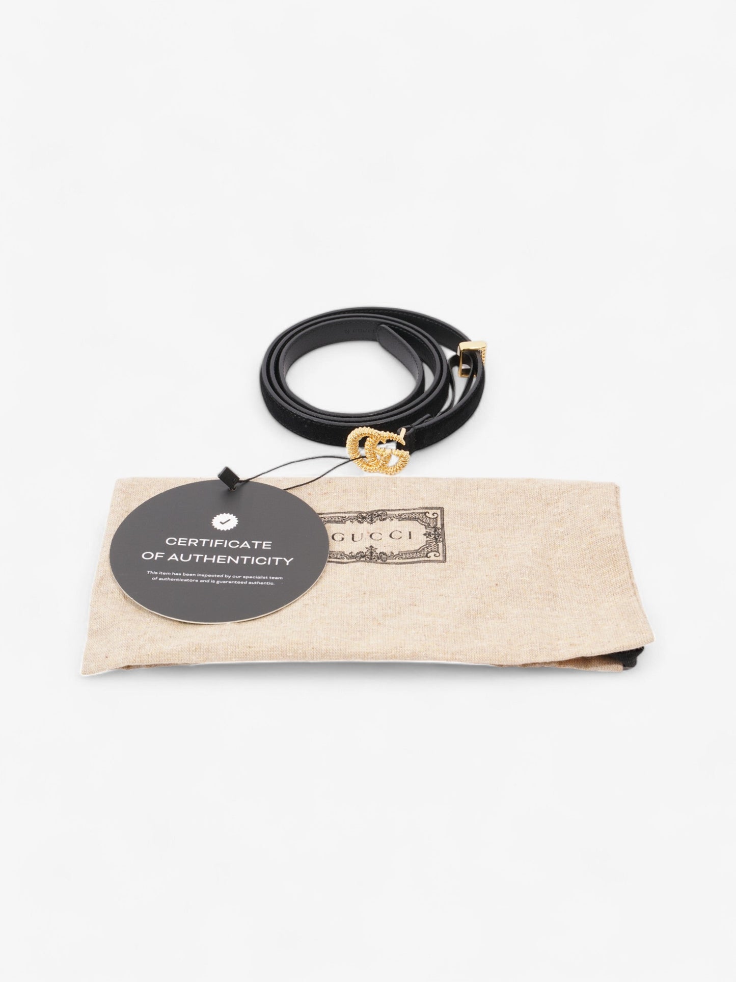 Gucci GG Marmont Thin Belt Black / Gold Suede 90cm / 36"