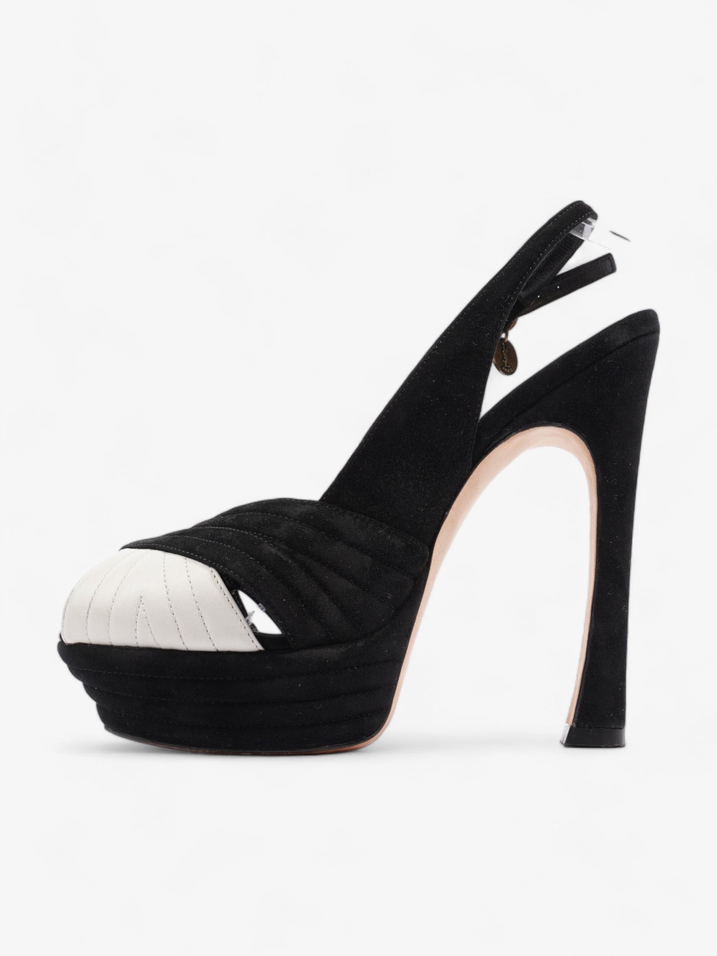 Saint Laurent Quilted Slingback Platform Heels 110mm Black / White Suede EU 38 UK 5