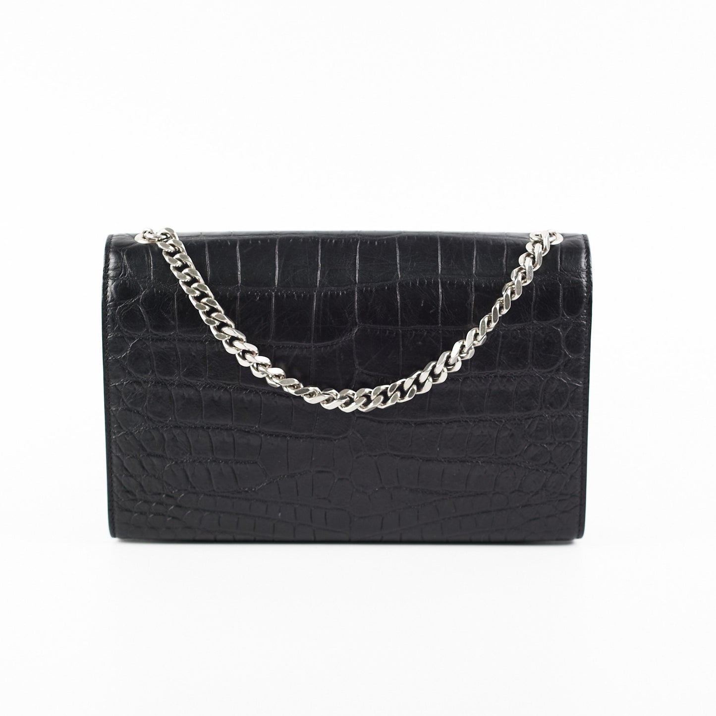 Saint Laurent Medium Black Croc Kate Crossbody Bag