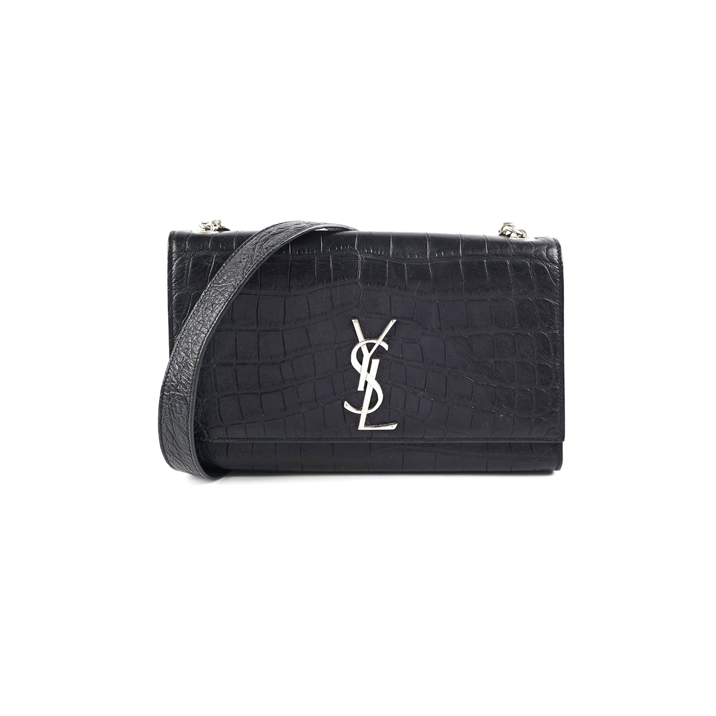 Saint Laurent Medium Black Croc Kate Crossbody Bag