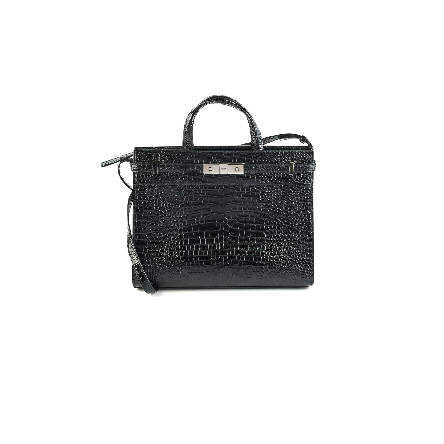 Saint Laurent Manhattan Shopper Embossed Croc Tote Black