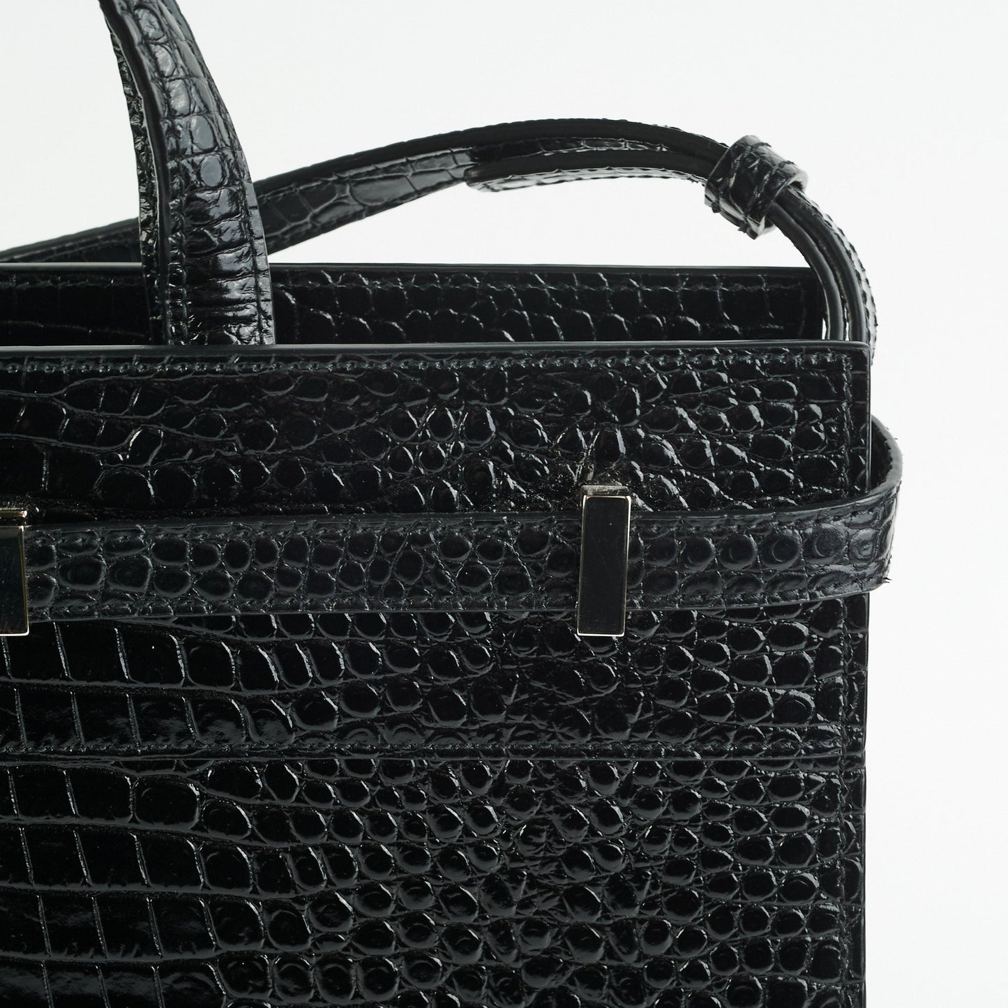 Saint Laurent Manhattan Shopper Embossed Croc Tote Black