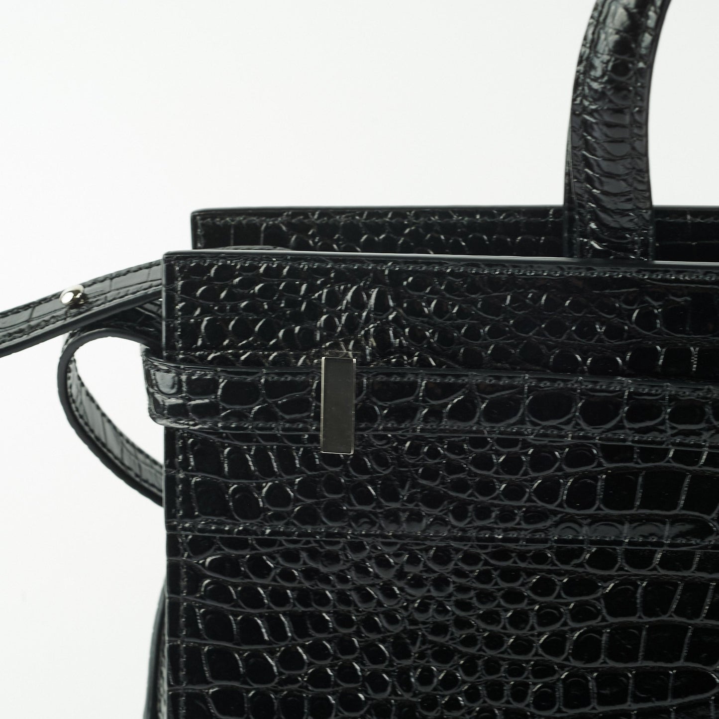 Saint Laurent Manhattan Shopper Embossed Croc Tote Black