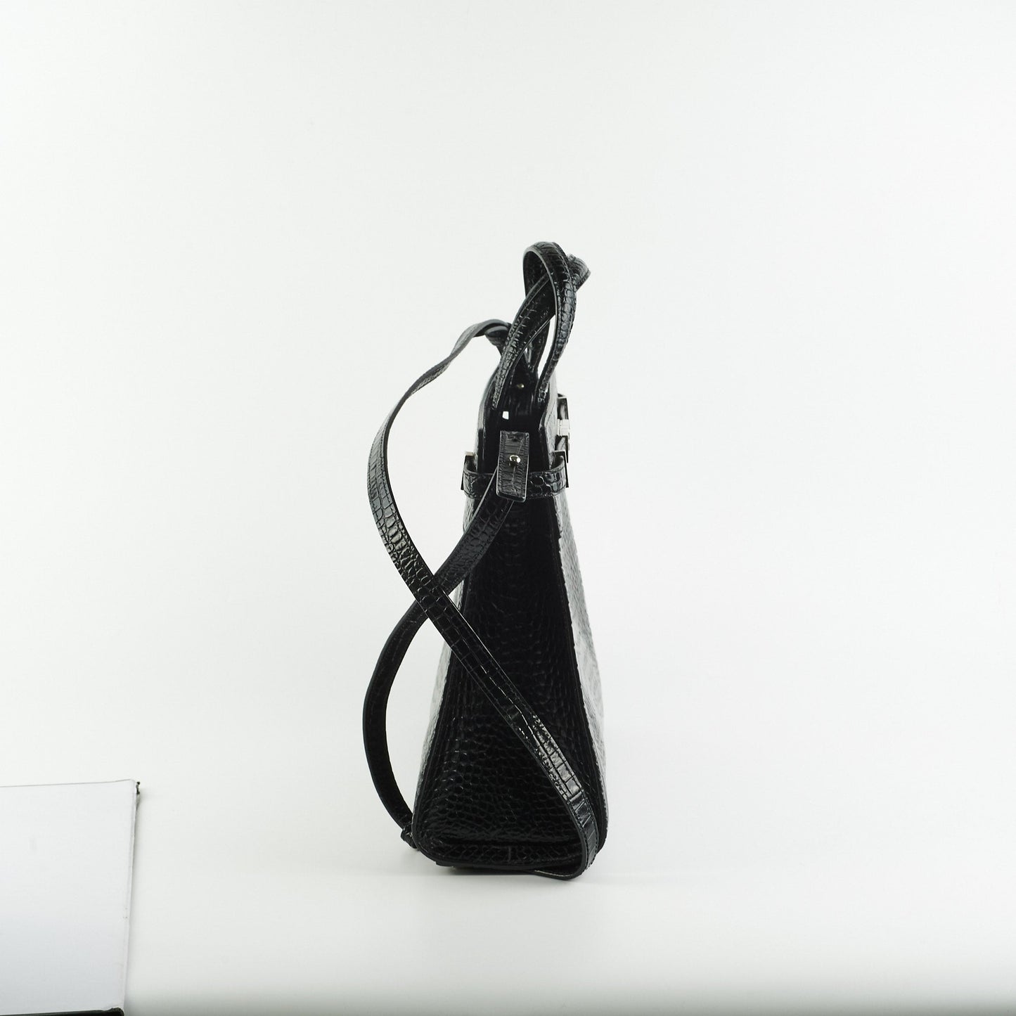 Saint Laurent Manhattan Shopper Embossed Croc Tote Black