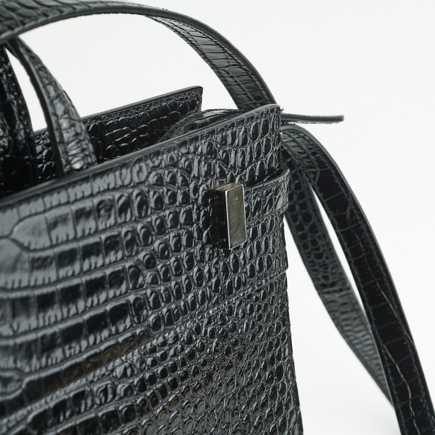 Saint Laurent Manhattan Shopper Embossed Croc Tote Black