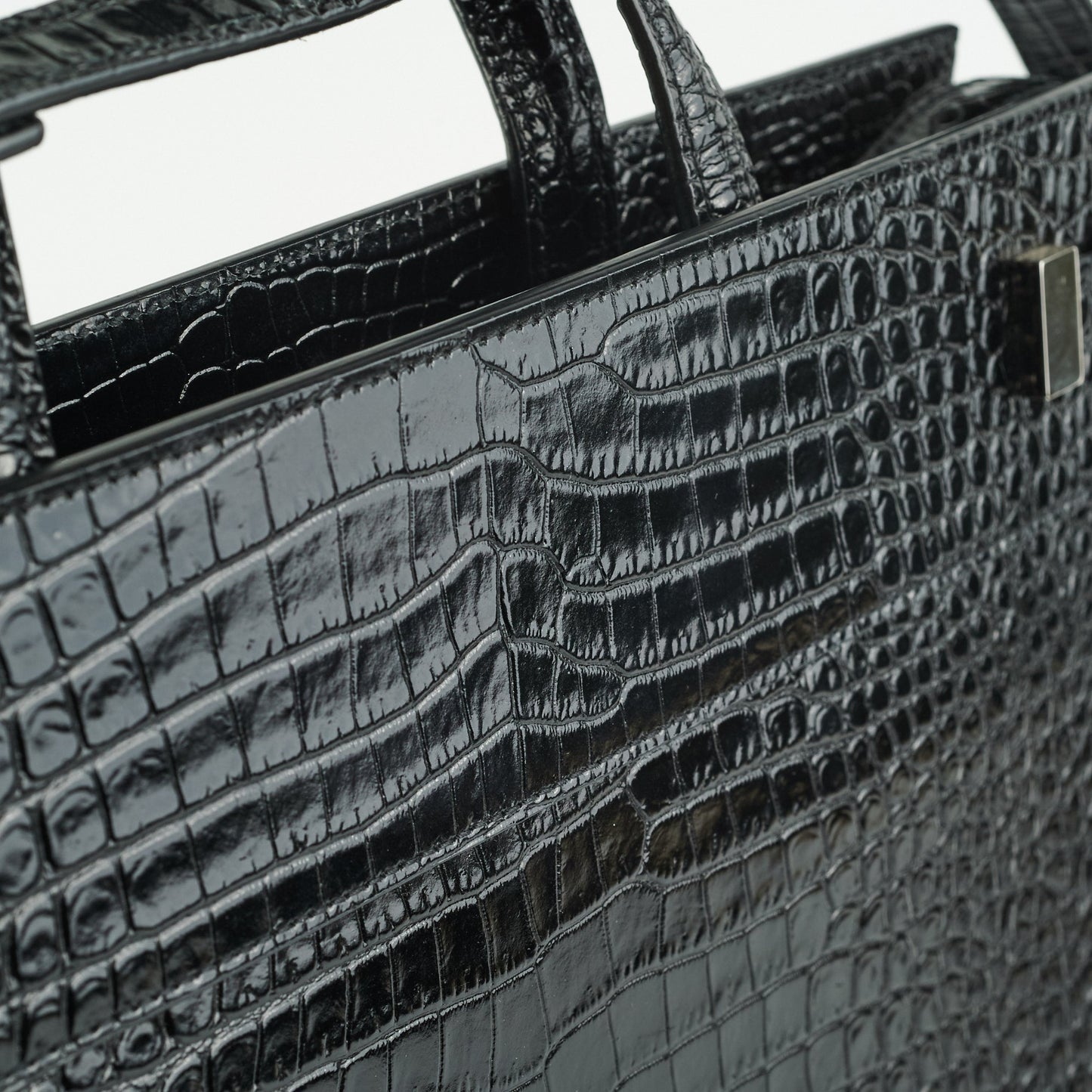 Saint Laurent Manhattan Shopper Embossed Croc Tote Black