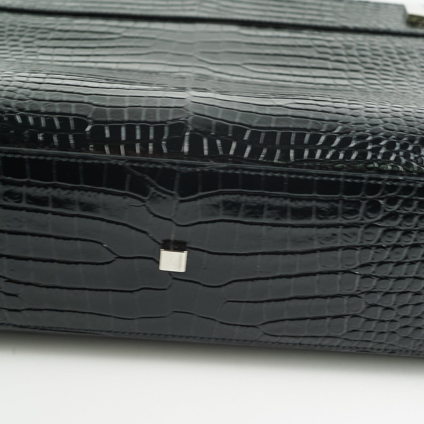 Saint Laurent Manhattan Shopper Embossed Croc Tote Black