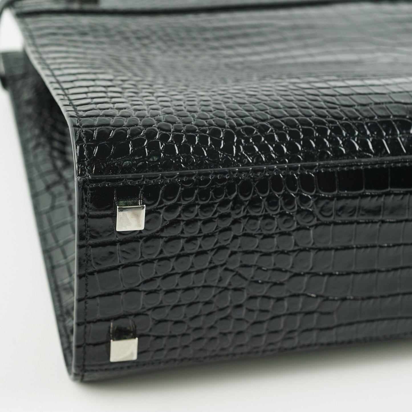 Saint Laurent Manhattan Shopper Embossed Croc Tote Black